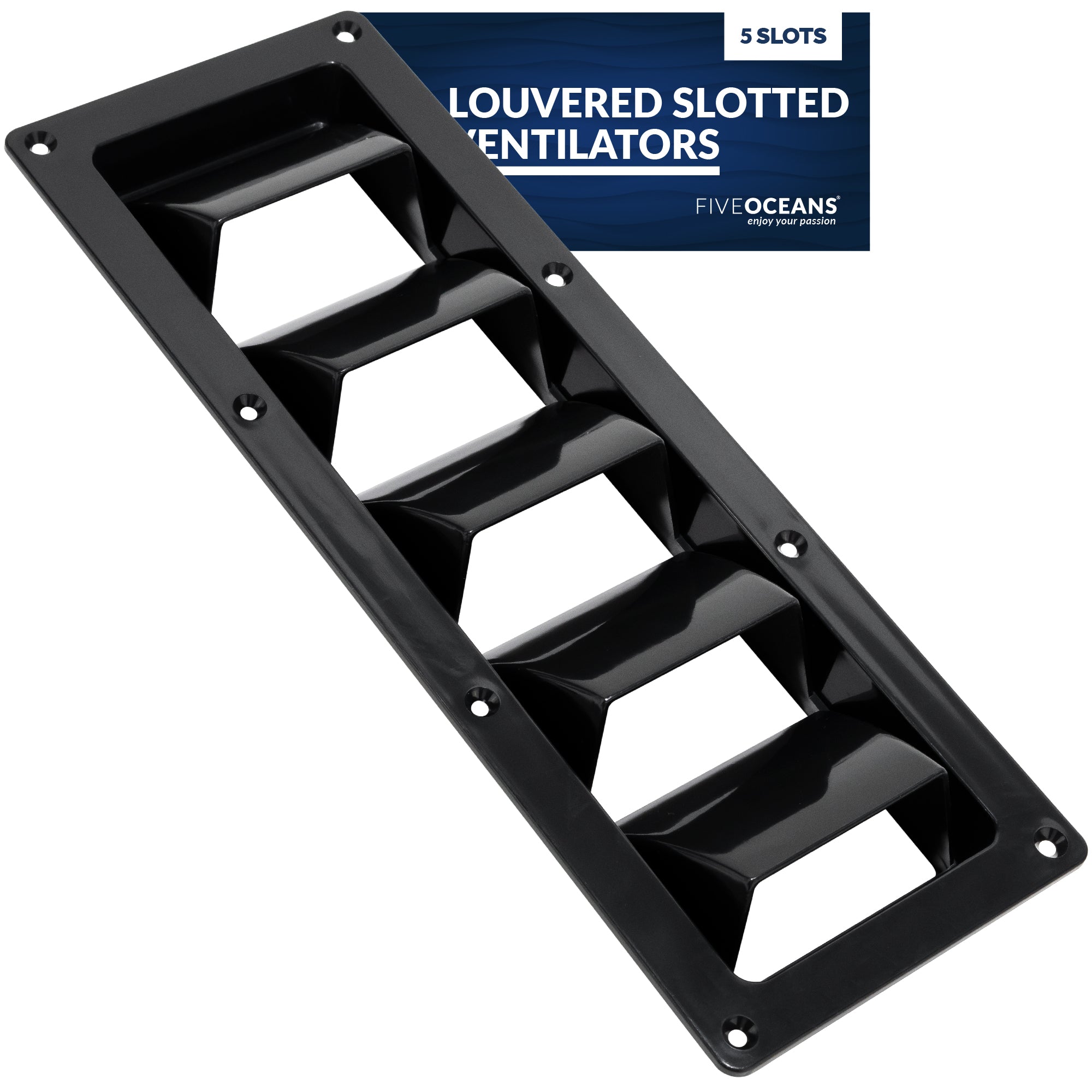 5-Slotted Louvered Ventilators, 13-1/4-Inch x  4-3/4-Inch, Black - FO105 - Five Oceans