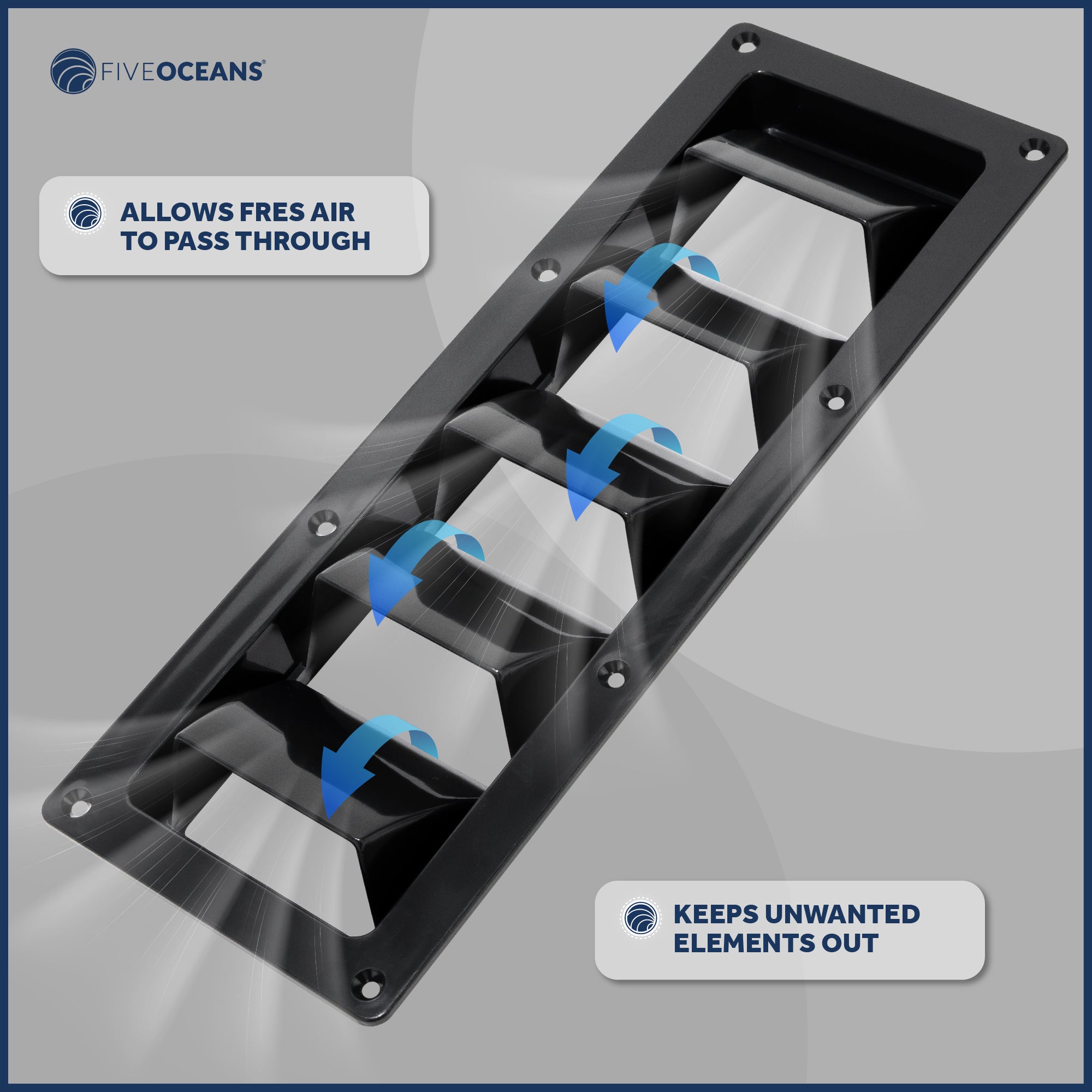 5-Slotted Louvered Ventilators, 13-1/4-Inch x  4-3/4-Inch, Black - FO105 - Five Oceans