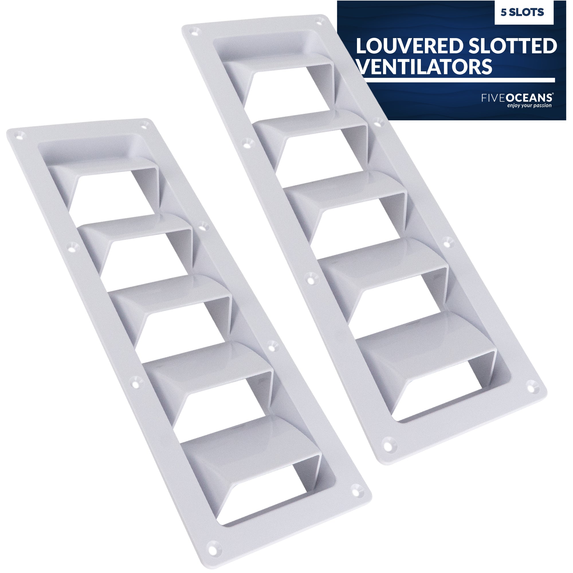 5-Slotted Louvered Ventilators, 13-1/4-Inch x  4-3/4-Inch, White, 2-Pack - FO106-M2 - Five Oceans