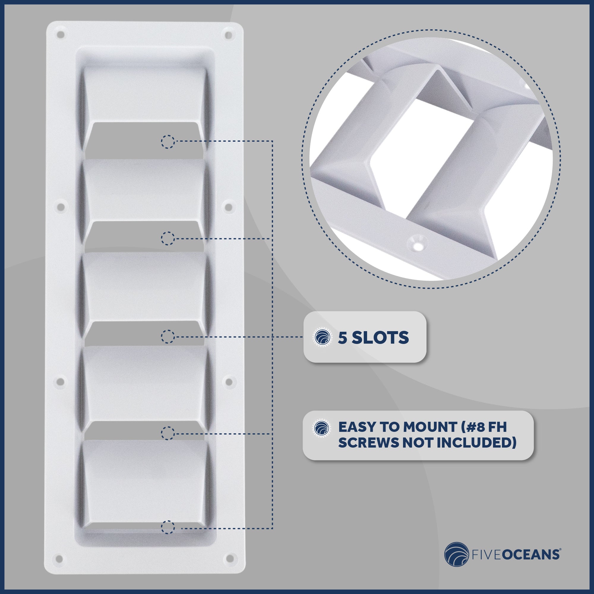 5-Slotted Louvered Ventilators, 13-1/4-Inch x  4-3/4-Inch, White, 2-Pack - FO106-M2 - Five Oceans