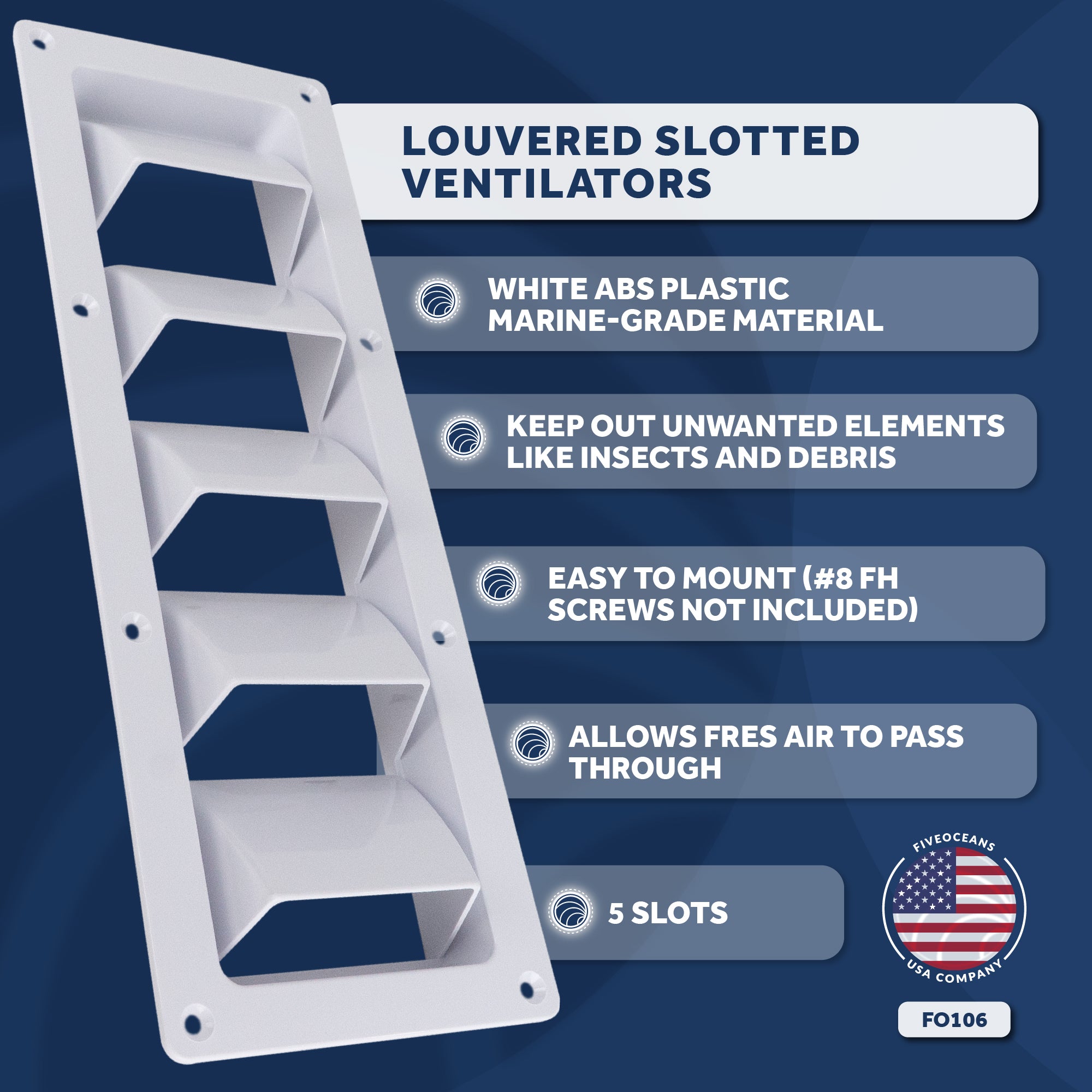 5-Slotted Louvered Ventilators, 13-1/4-Inch x  4-3/4-Inch, White - FO106
