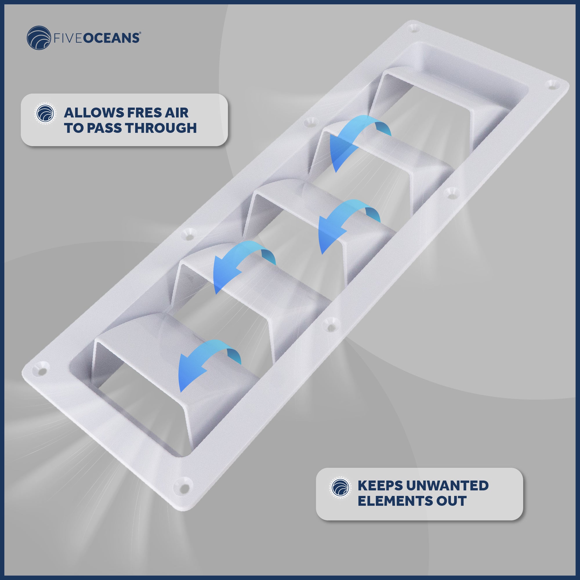 5-Slotted Louvered Ventilators, 13-1/4-Inch x  4-3/4-Inch, White - FO106 - Five Oceans