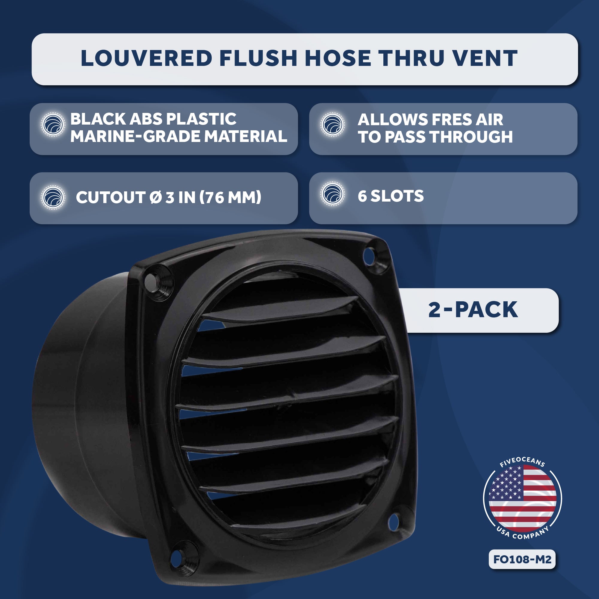 6-Slotted Louvered Hose Vent, 3-inch Hose Diameter, Black, 2-Pack - FO108-M2