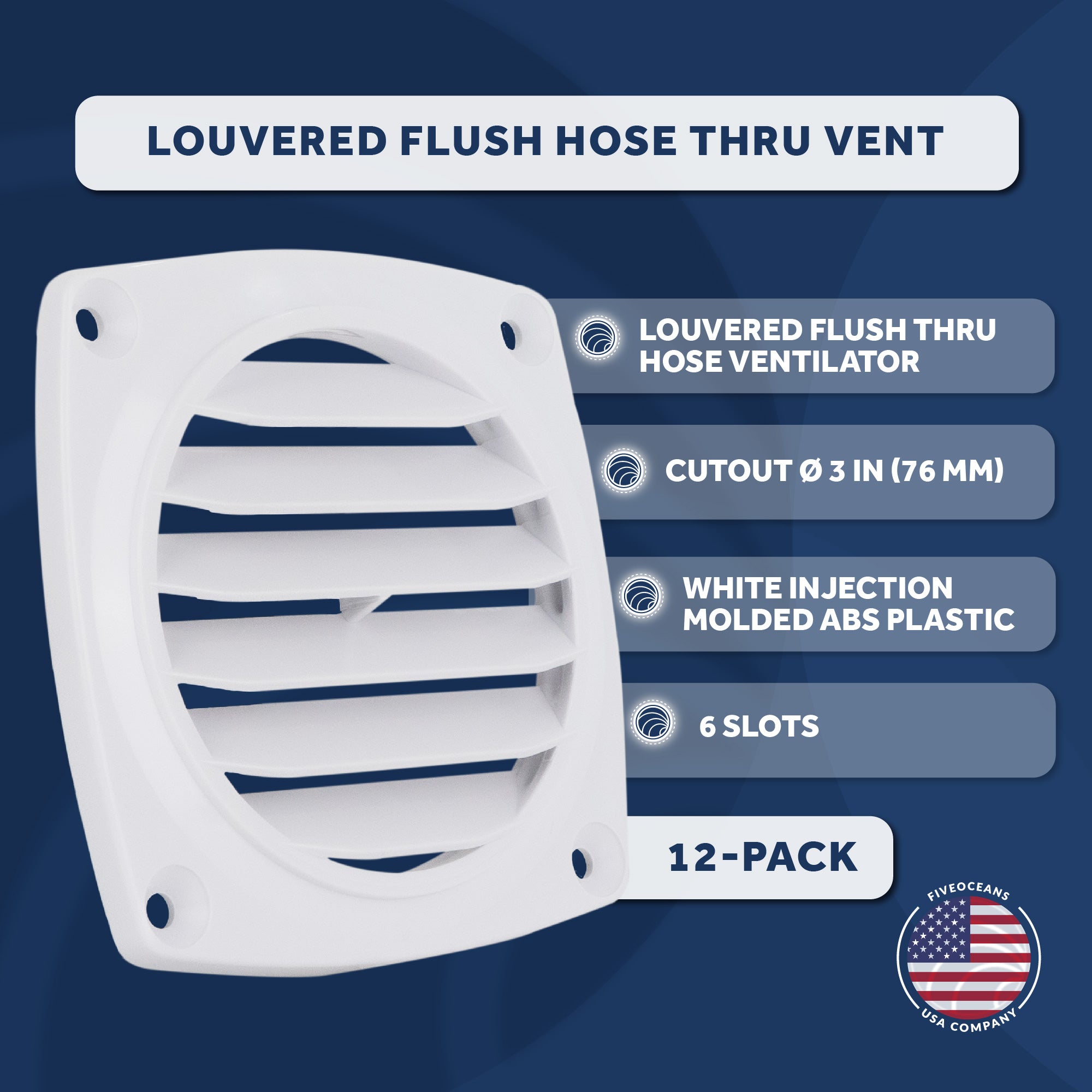 6-Slotted Louvered Flush Hose Ventilators, 3-Inch, White, 12-Pack - FO110-M12 - Five Oceans