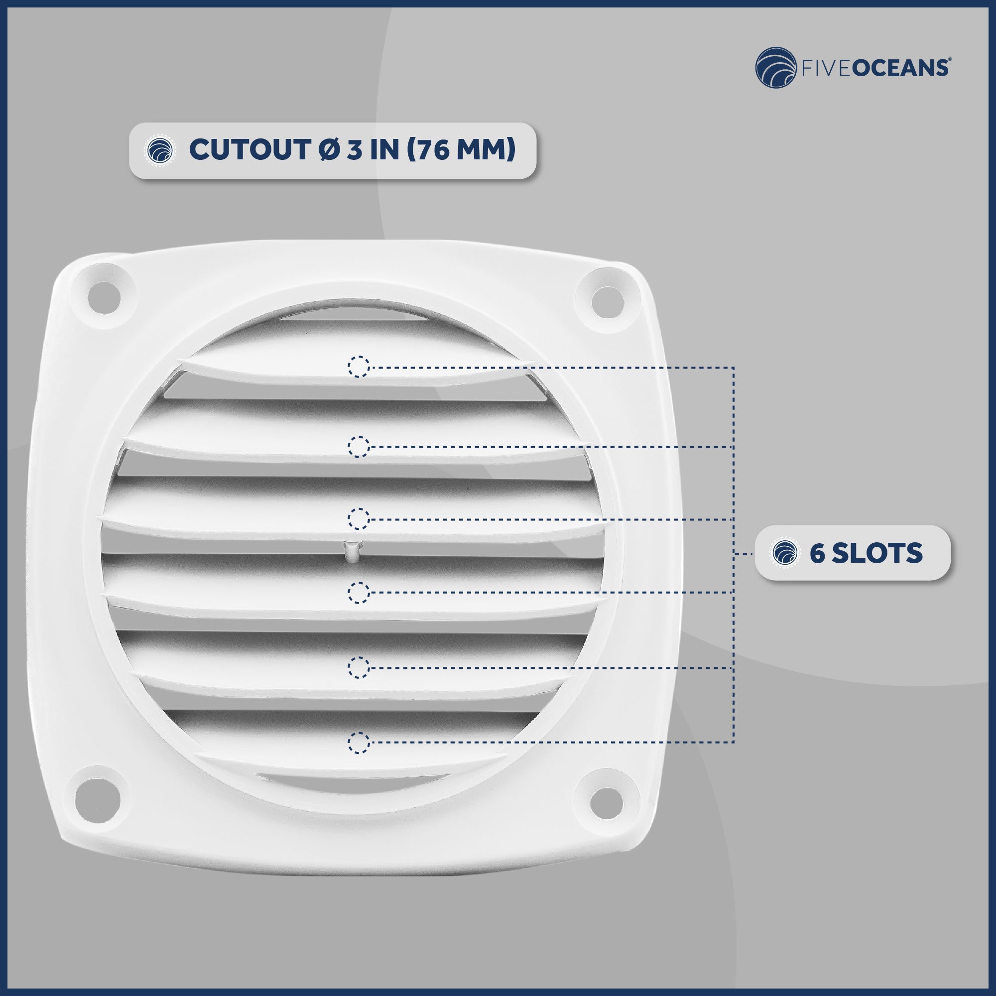 6-Slotted Louvered Flush Hose Ventilators, 3-Inch, White, 12-Pack - FO110-M12 - Five Oceans