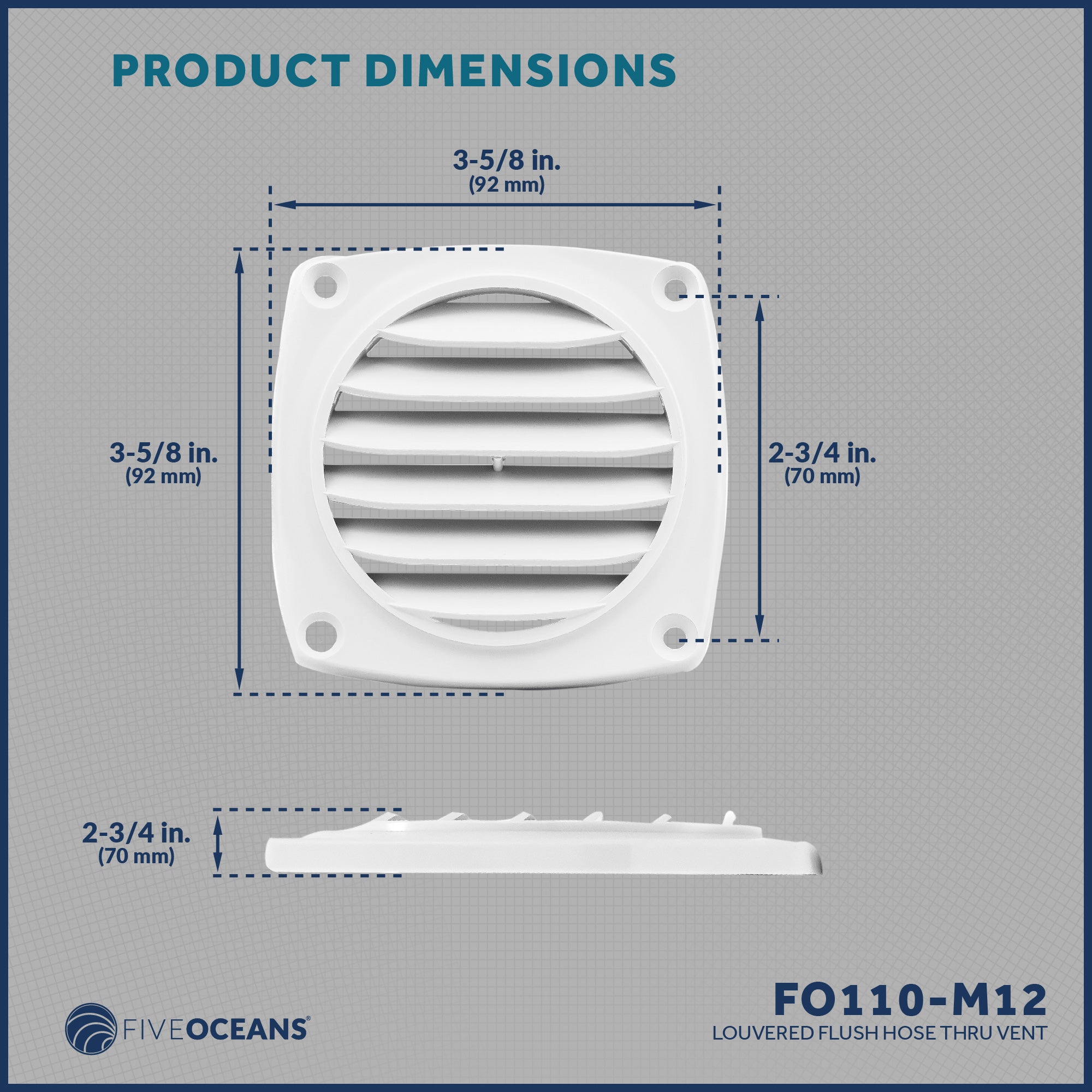 6-Slotted Louvered Flush Hose Ventilators, 3-Inch, White, 12-Pack - FO110-M12 - Five Oceans