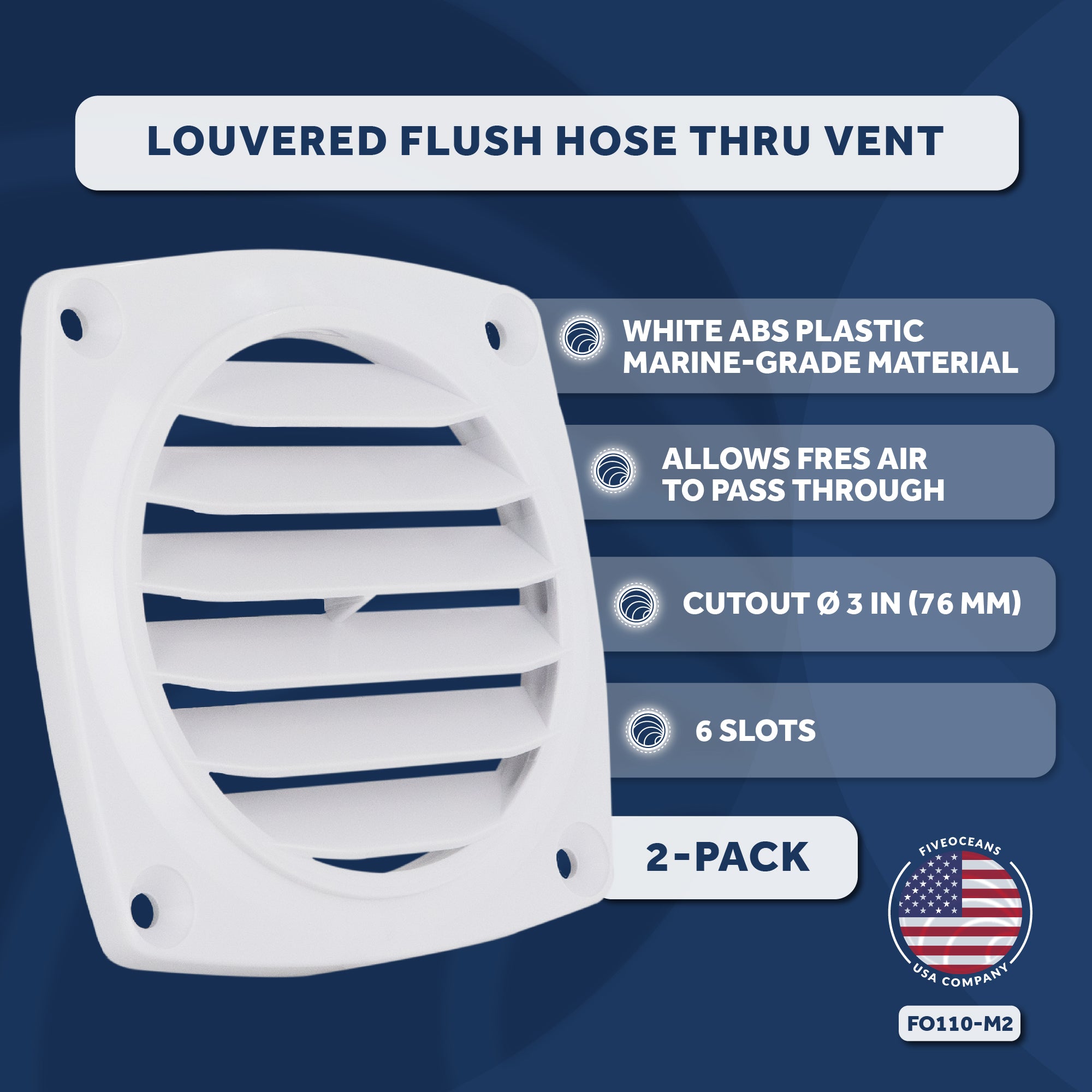 6-Slotted Louvered Flush Hose Ventilators, 3-Inch, White, 2-Pack - FO110-M2