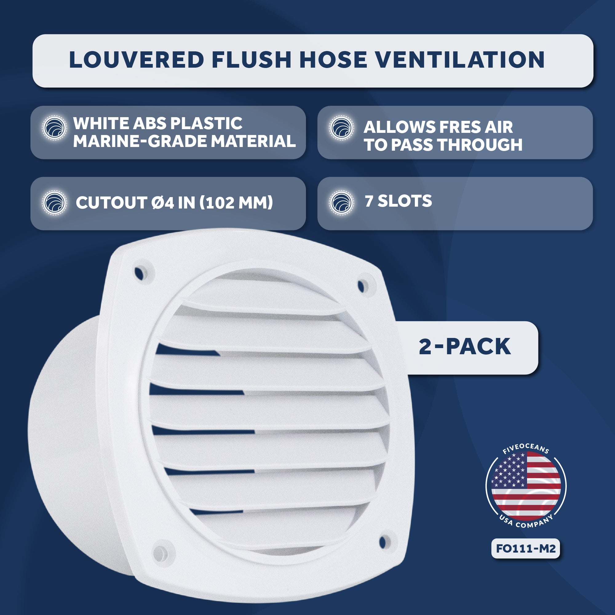Louvered Flush Hose Ventilation 7 slots, 4" Cutout, White 2-Pack - FO111-M2