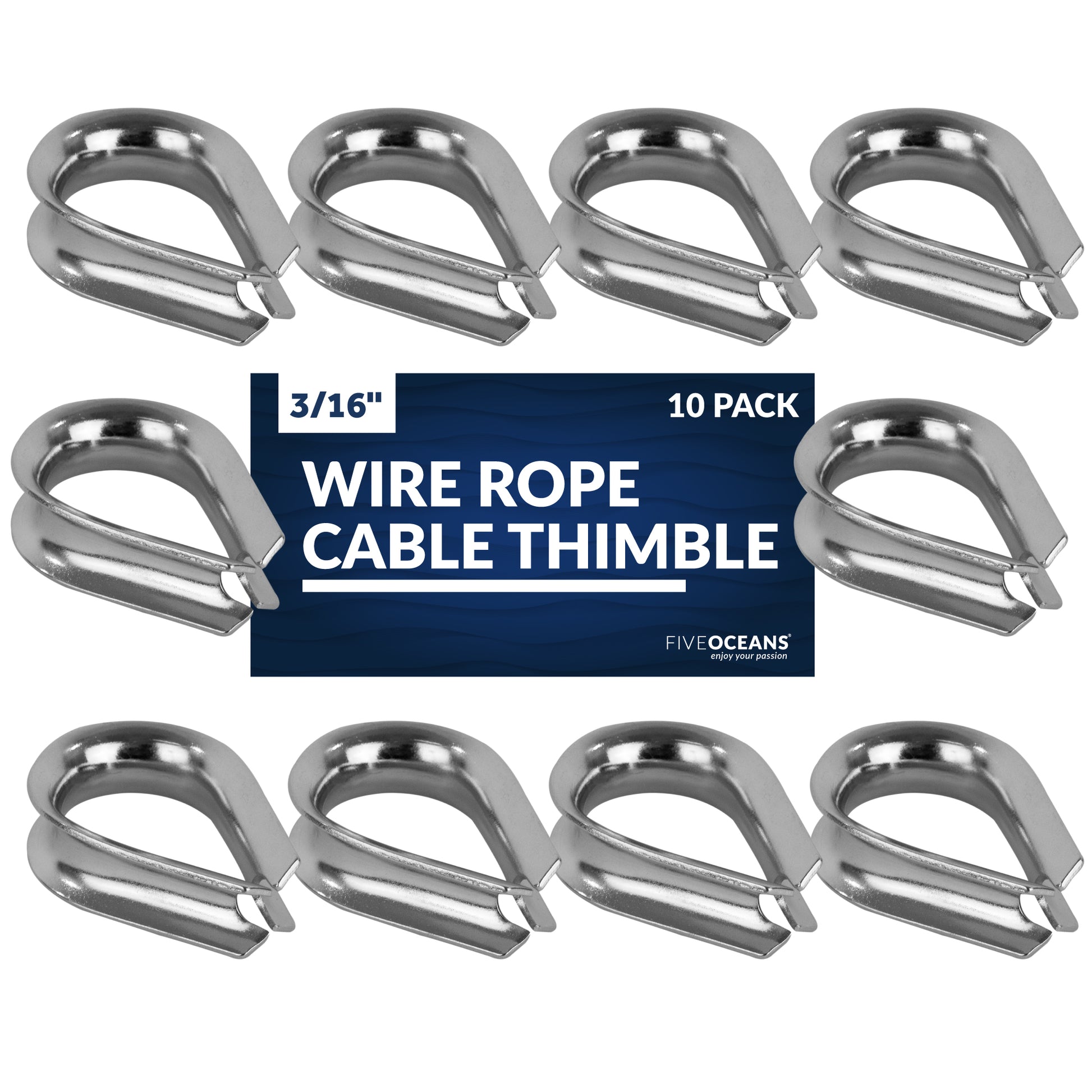 Thimble for 3/16" Wire Rope Cable, Stainless Steel - 10-Pack - FO1383-M10 - Five Oceans