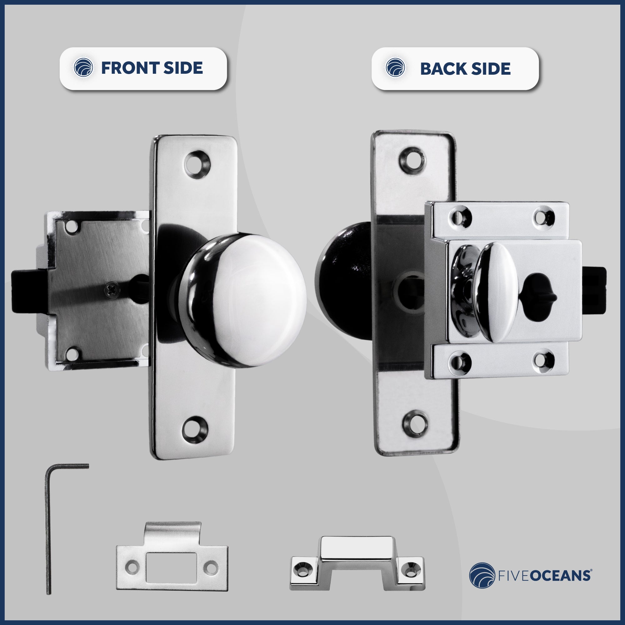 Boat Door Latch Lock, Surface Mount, Chrome Plated Finish - FO1409