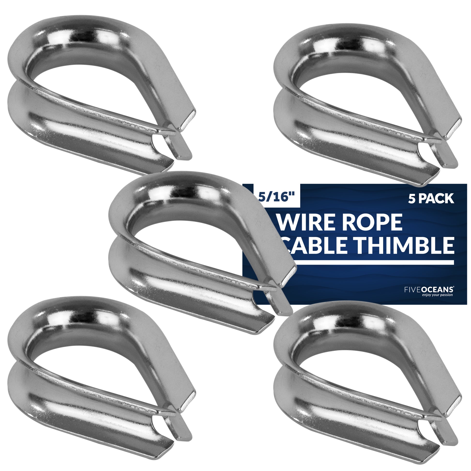Thimble for 5/16" Wire Rope Cable, Stainless Steel - 5-Pack - FO1444-M5 - Five Oceans