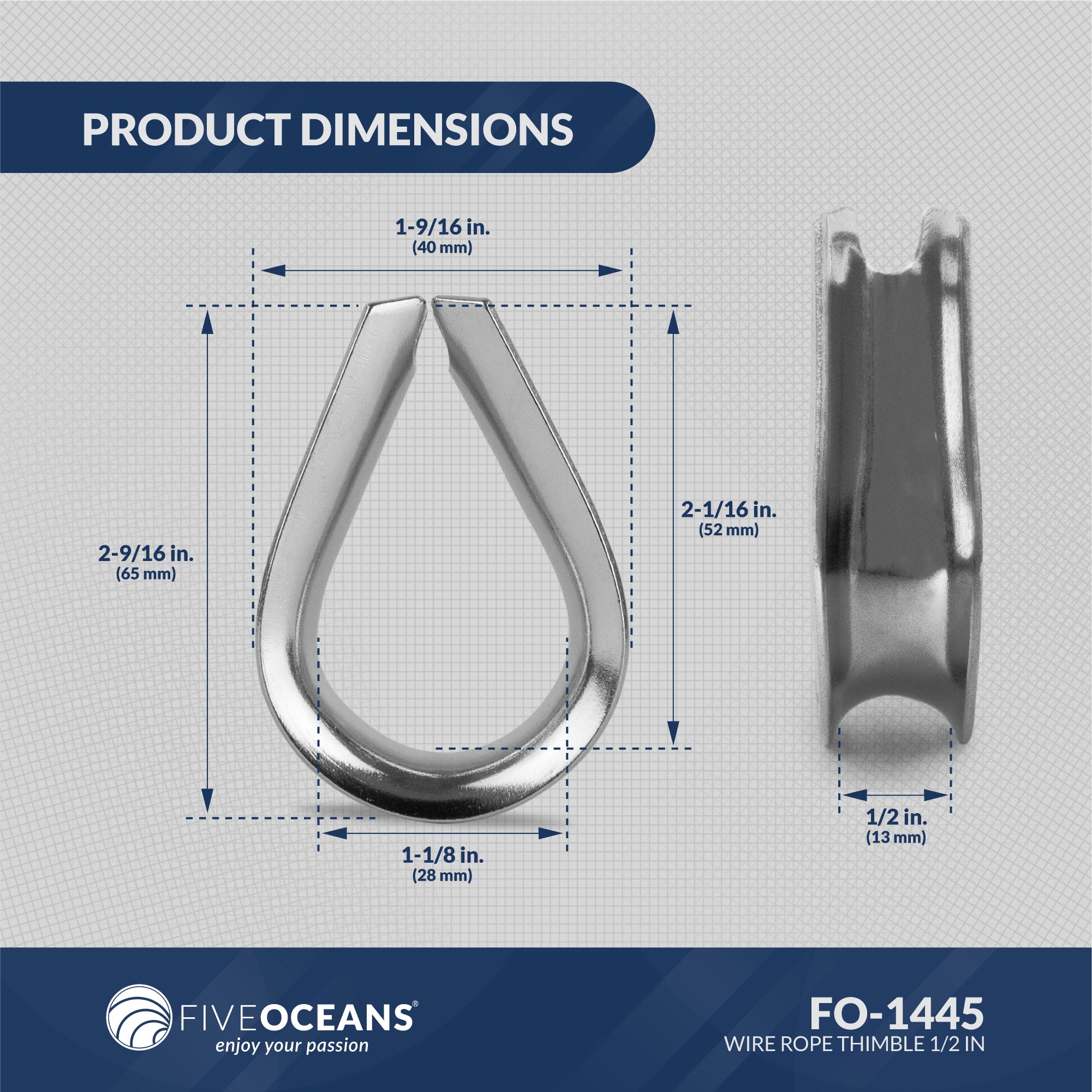 Value Pack Wire Rope Cable Thimble 1/2" Stainless Steel 50-Pack - FO1445-M50 - Five Oceans