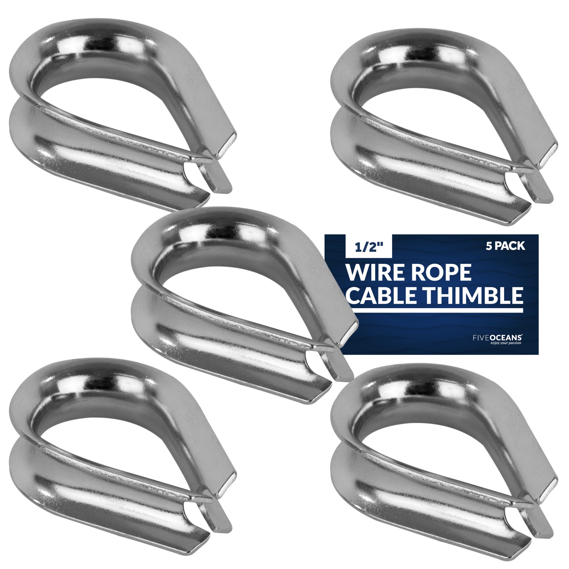 Thimble for 1/2" Wire Rope Cable, Stainless Steel - 5-Pack - FO1445-M5 - Five Oceans