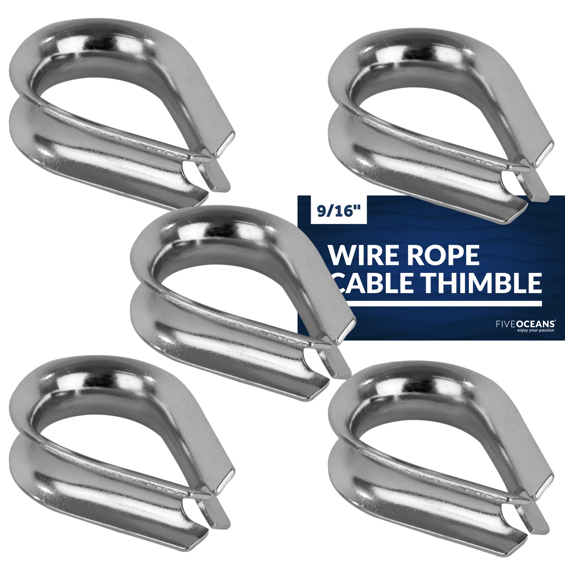 Thimble for 9/16"Wire Rope Cable, Stainless Steel - 5-Pack - FO1446-M5 - Five Oceans
