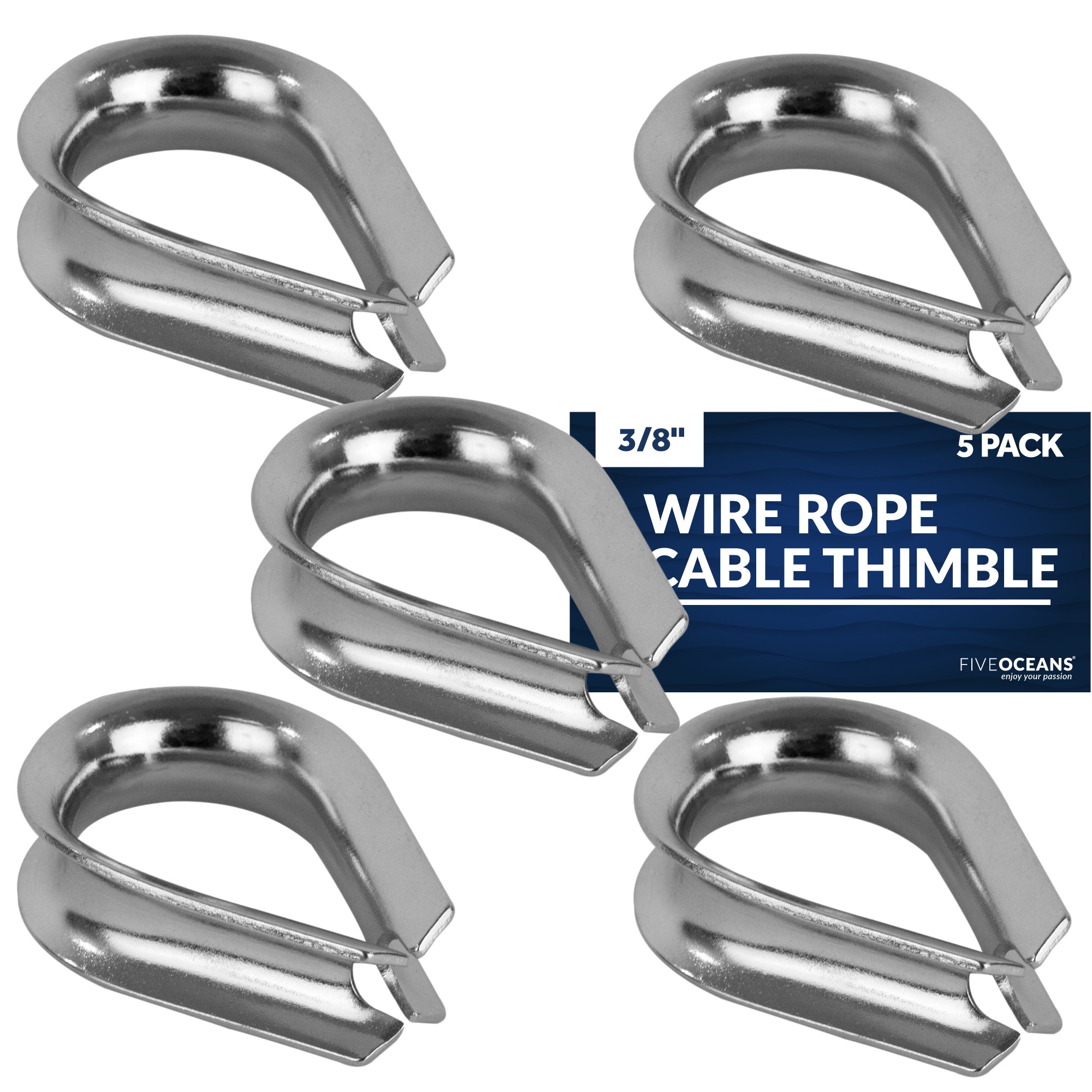 Thimble for 3/8" Wire Rope Cable, Stainless Steel - 5-Pack - FO1448-M5 - Five Oceans
