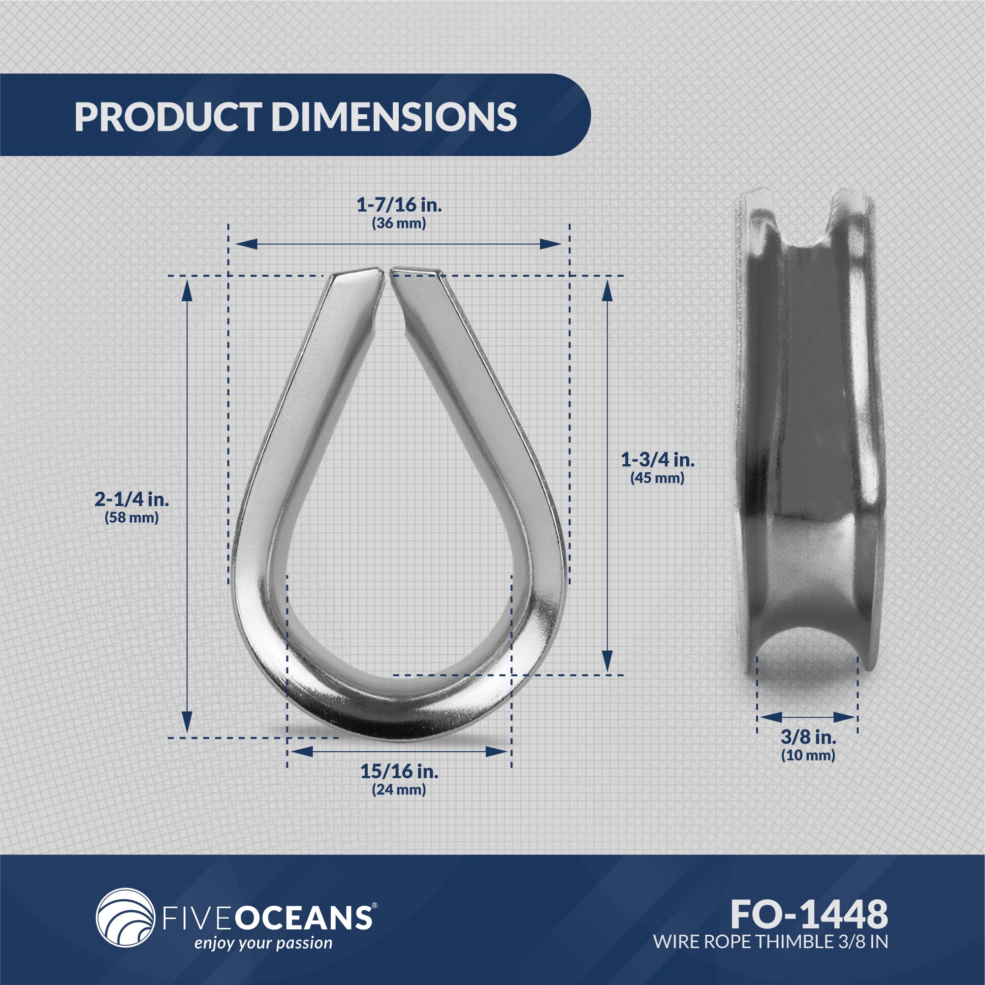 Five Oceans Wire Rope Thimble 3/8 inch Stainless Steel AISI316 FO-1448