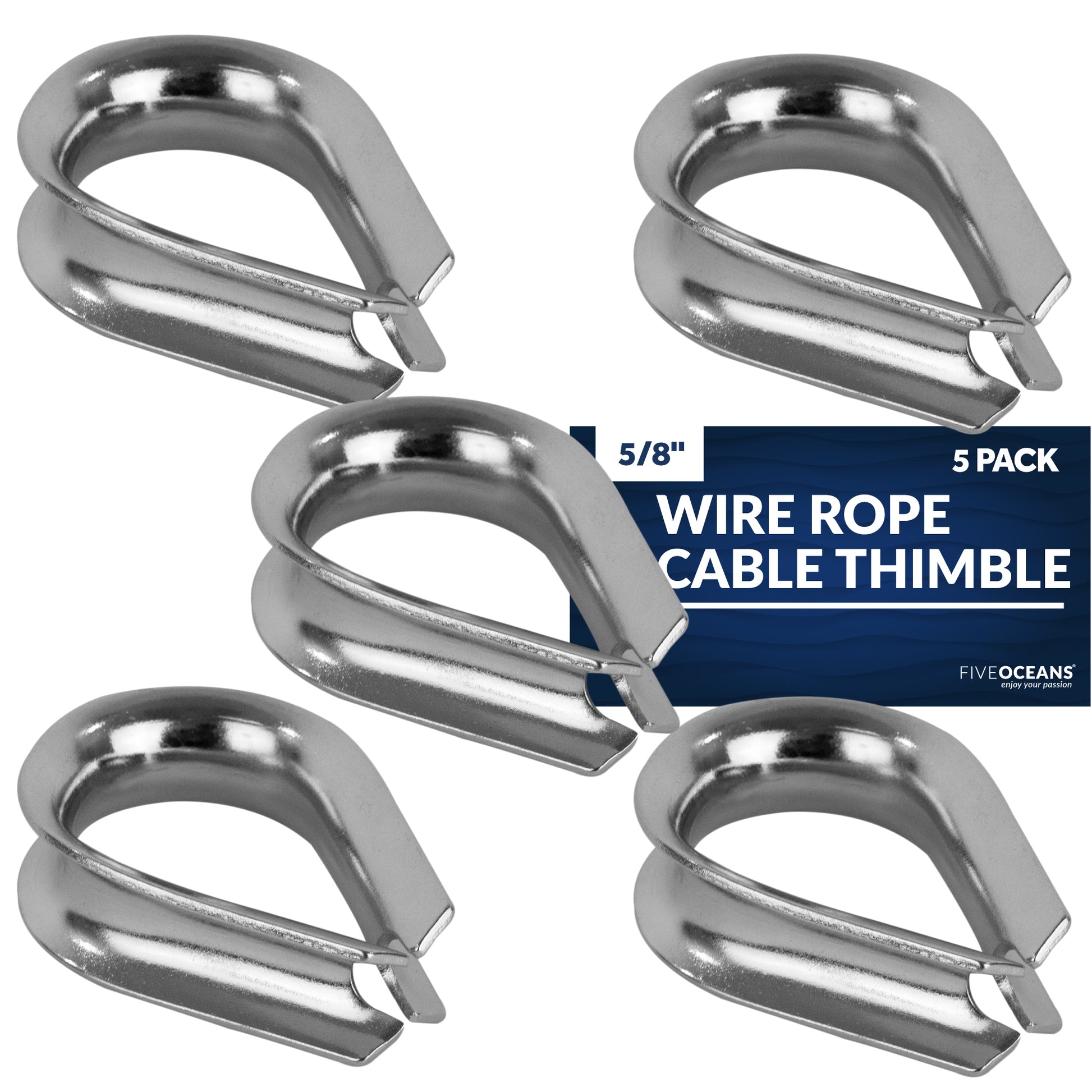 Thimble for 5/8" Wire Rope Cable, Stainless Steel - 5-Pack - FO1449-M5 - Five Oceans