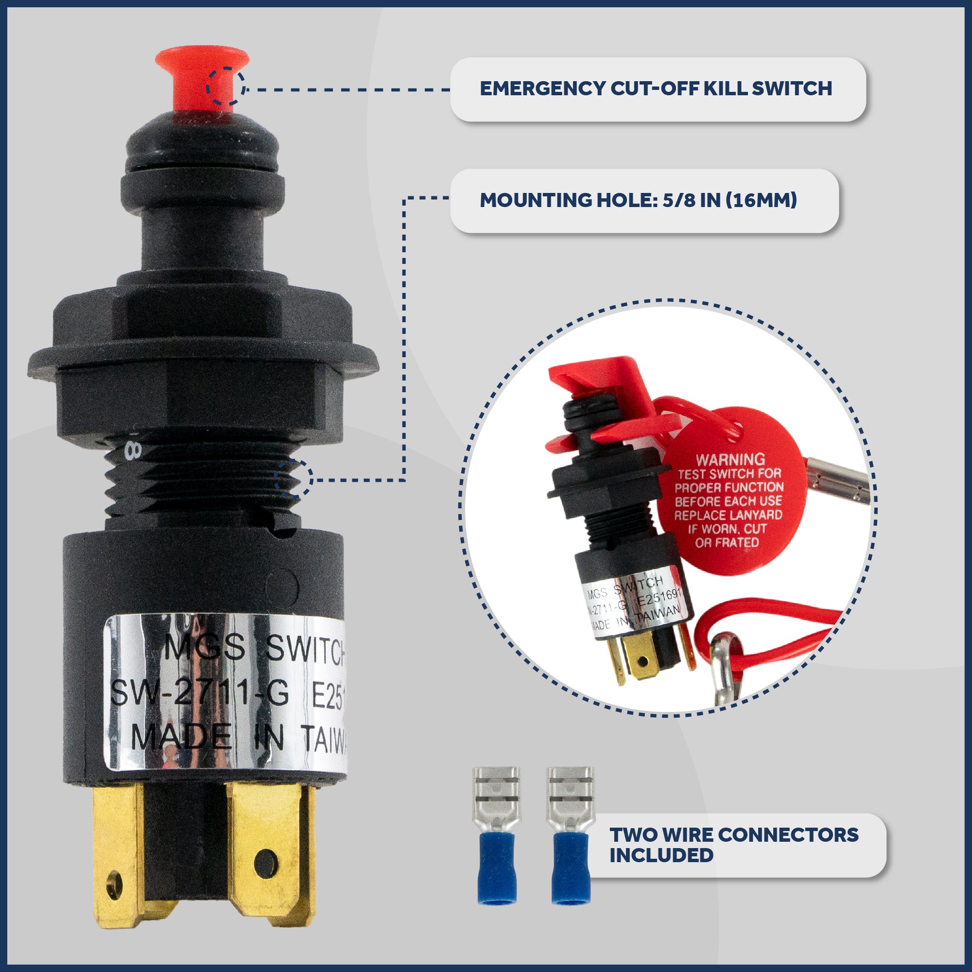 Emergency Cut-Off Switch with Hook, 12 Volts 12-Pack - FO1518-M12 - Five Oceans