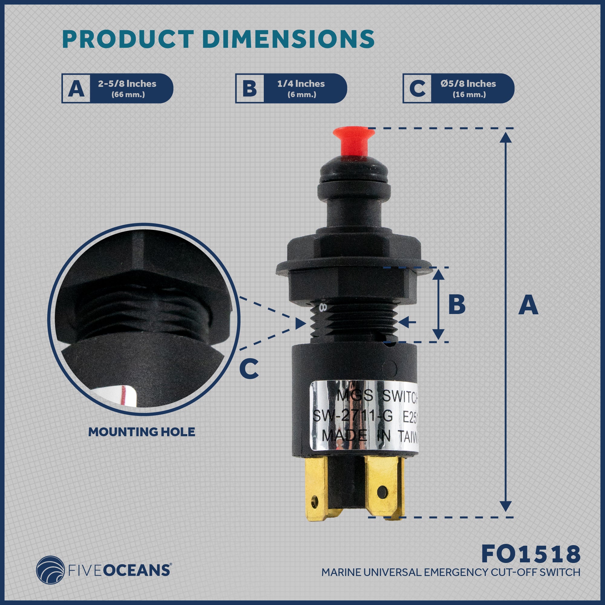 Emergency Cut-Off Switch with Hook, 12 Volts 12-Pack - FO1518-M12 - Five Oceans