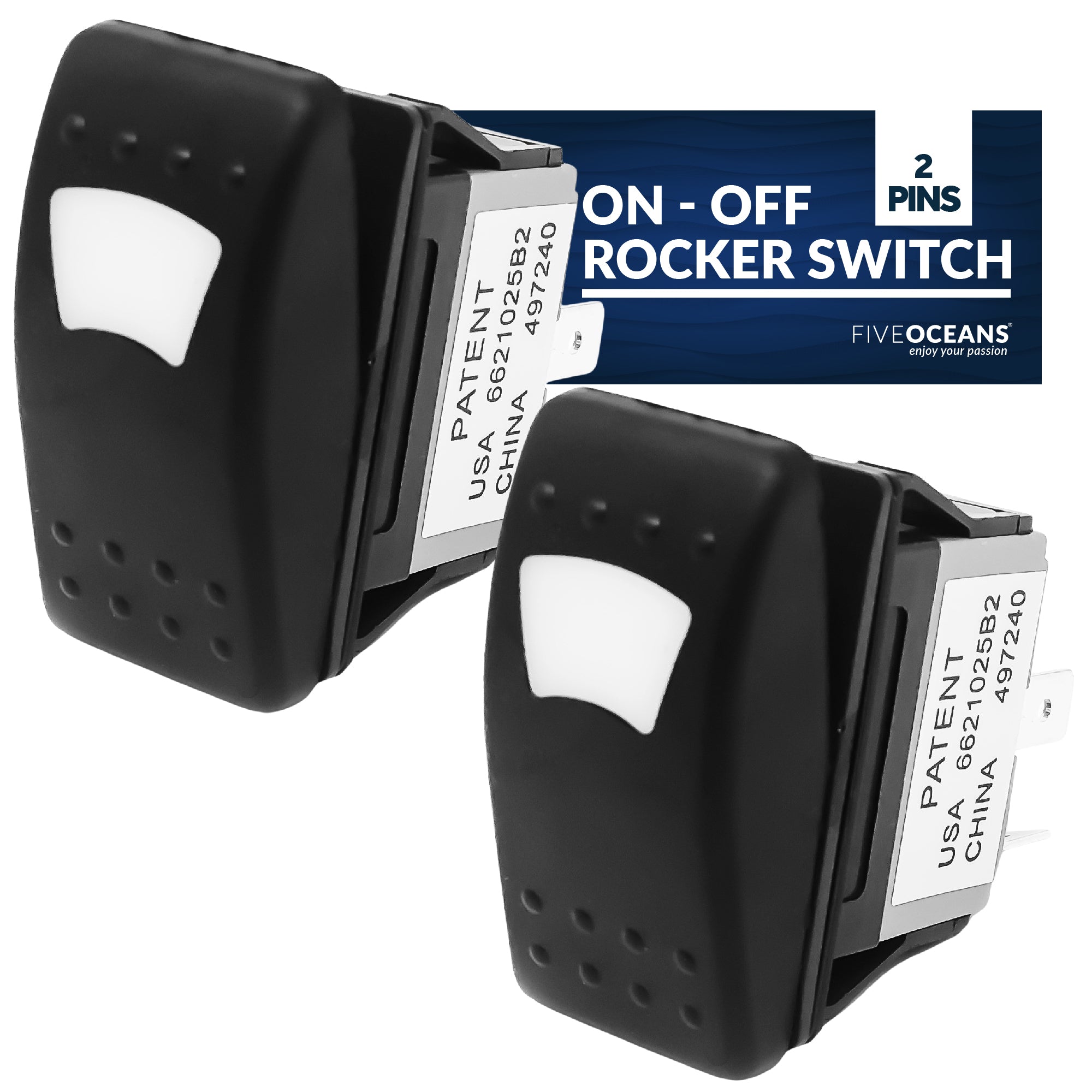 3-Pin On-Off Rocker Switch with LED 2-Pack - FO1526-M2 - Five Oceans