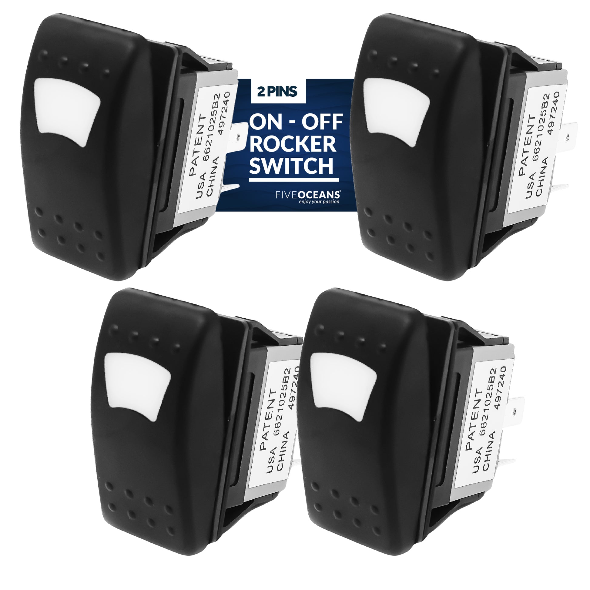 3-Pin On-Off Rocker Switch with LED - 4-Pack - FO1526-M4 - Five Oceans