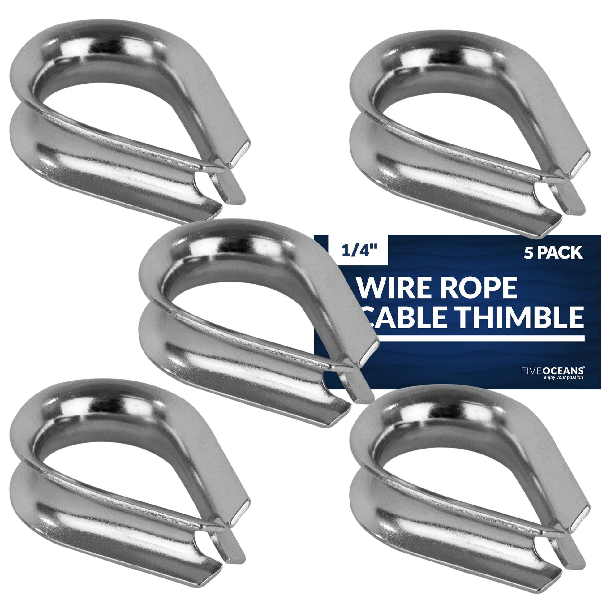 Thimble for 1/4" Wire Rope Cable, Stainless Steel - 5-Pack - FO1576-M5 - Five Oceans