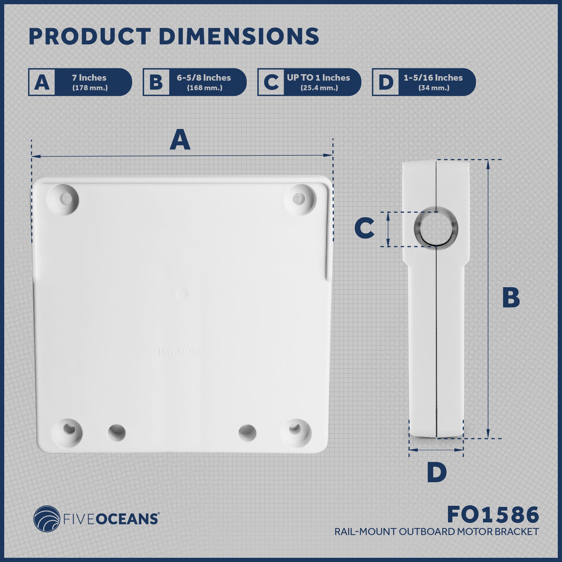 Rail-Mount Outboard Motor Bracket - FO1586 - Five Oceans