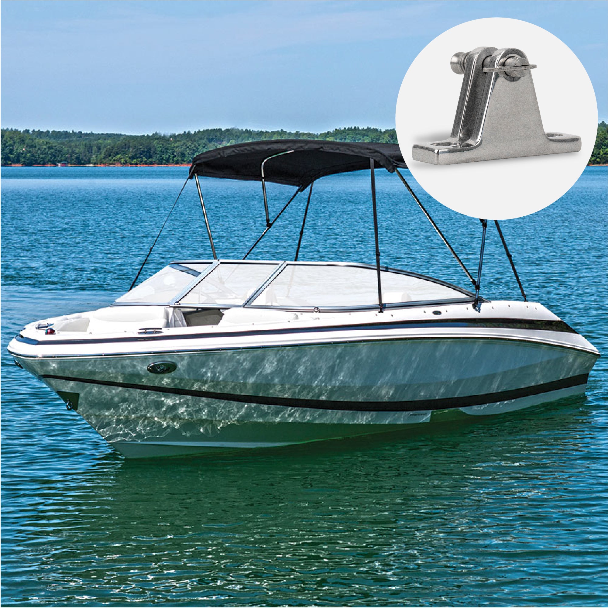Bimini Top Deck Hinge with Removable Pin, Stainless Steel - FO1671