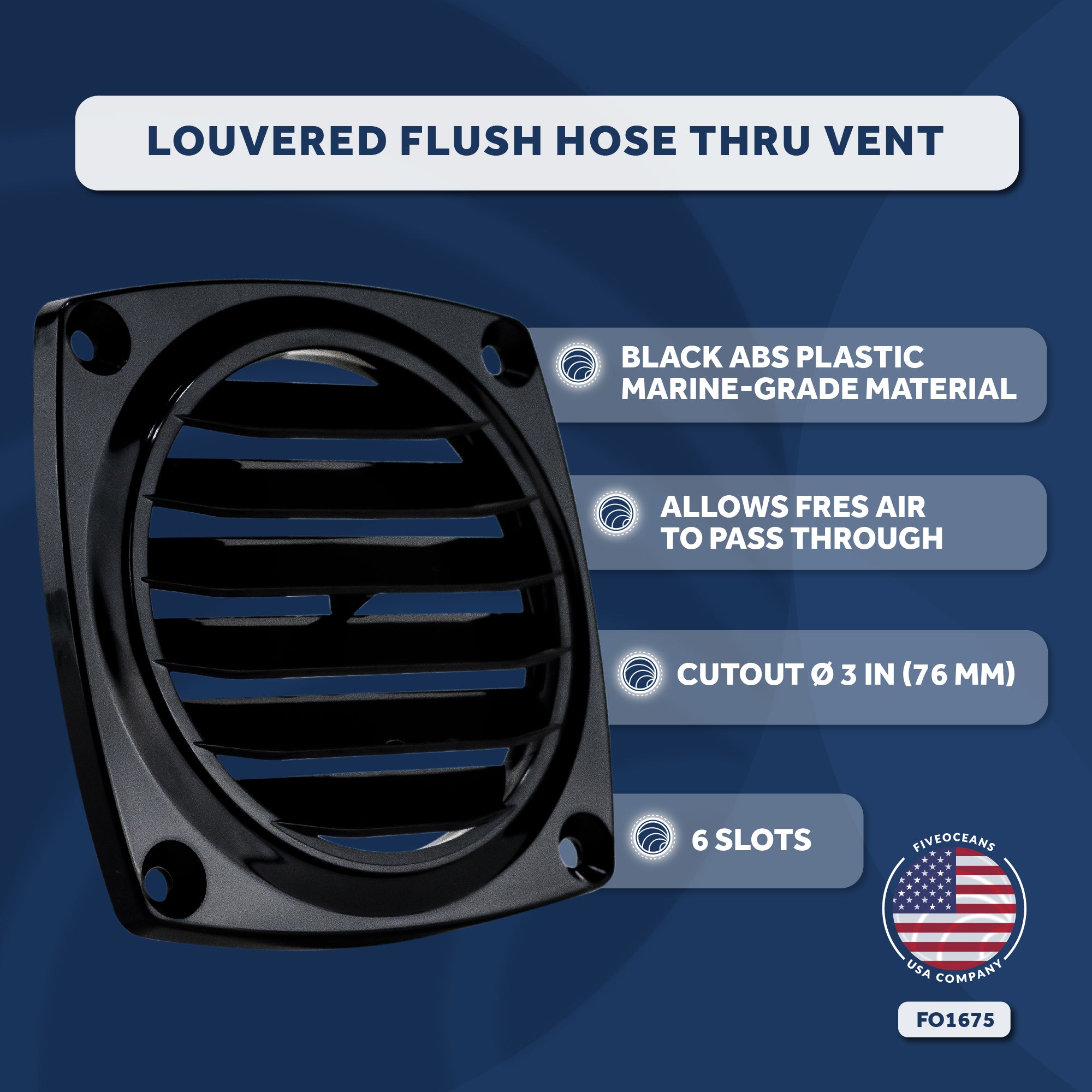 Louvered Flush Hose Ventilators, 6 slots, Black - FO1675