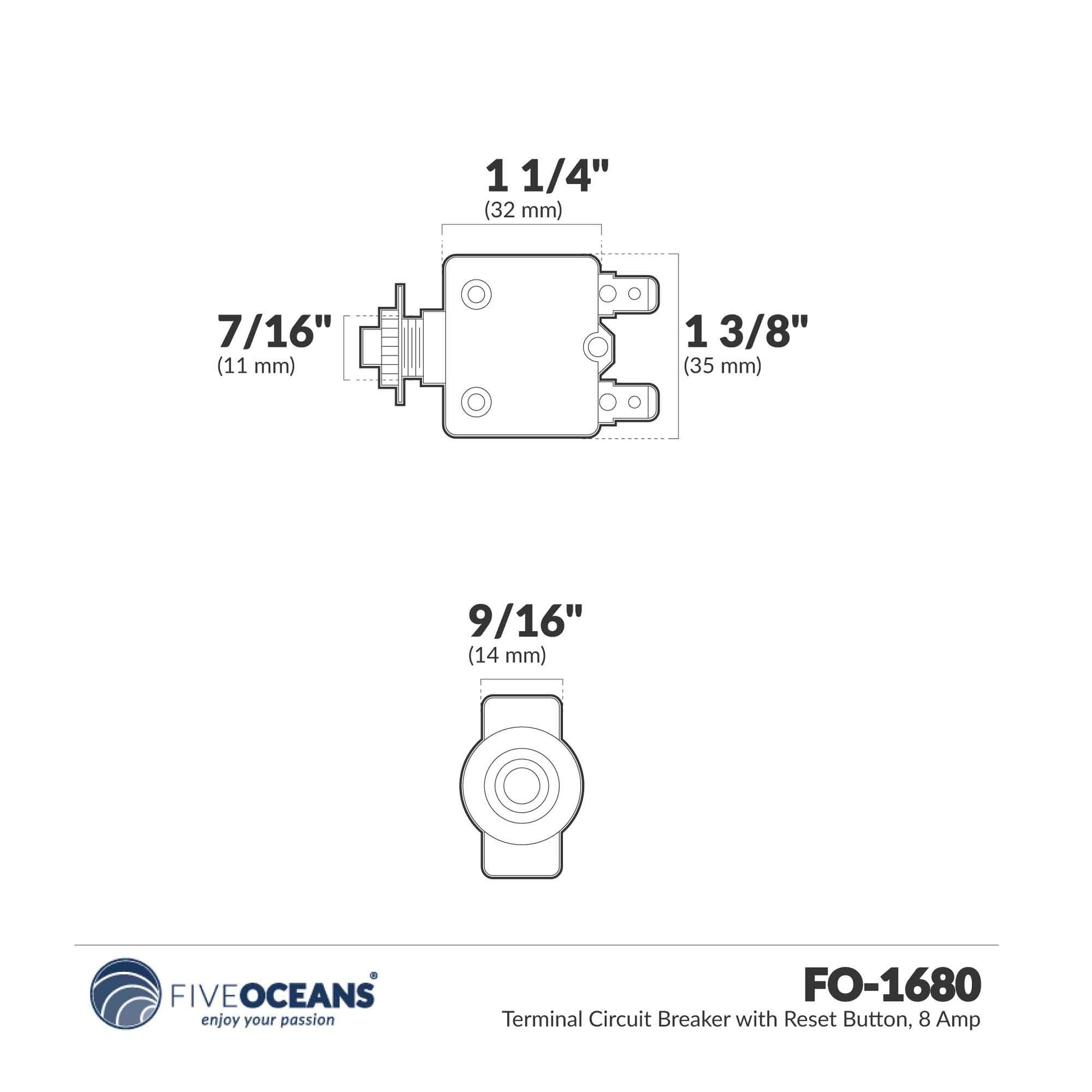 Terminal Circuit Breaker with Reset Button, 8 Amp - FO1680 - Five Oceans