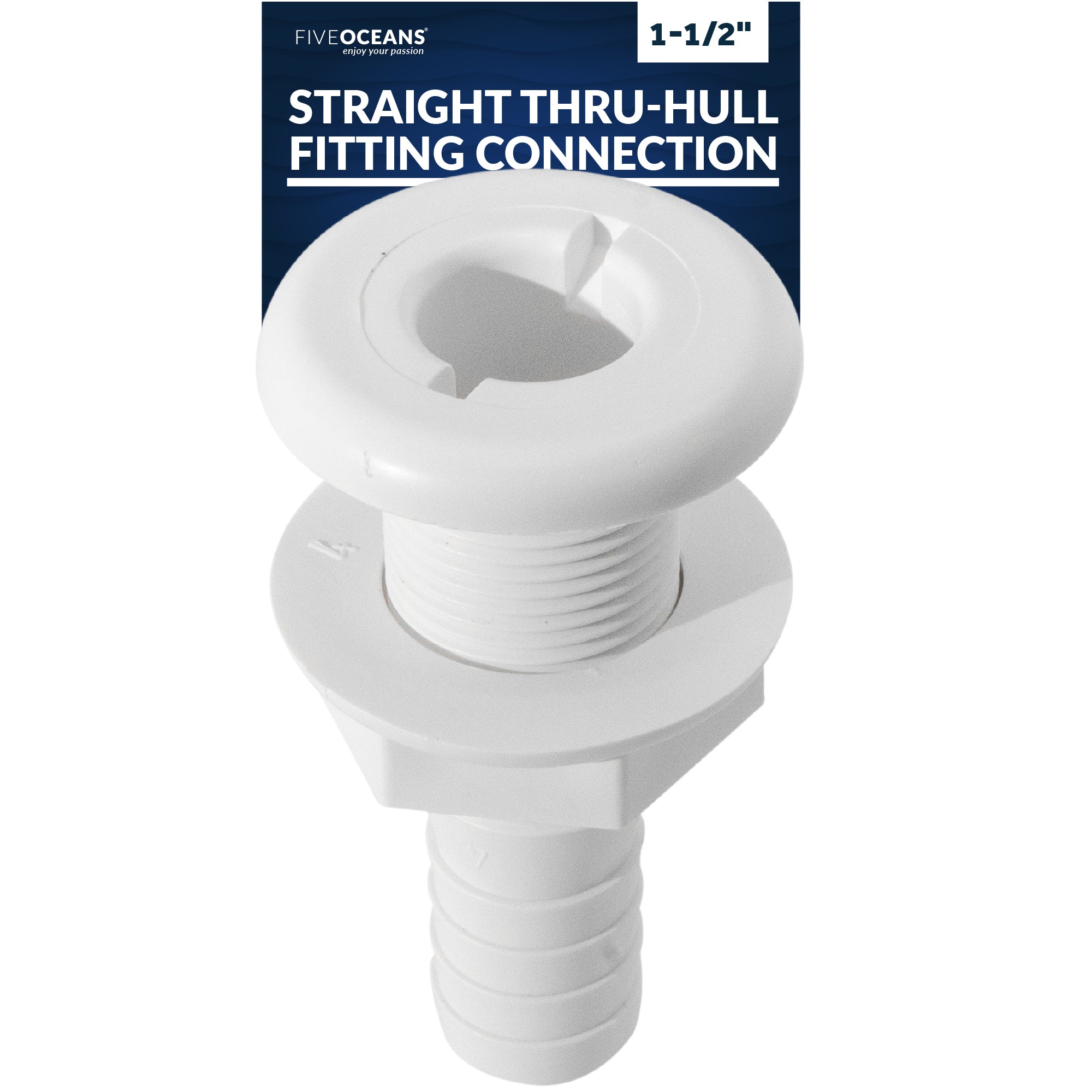 Straight Thru-Hull Fitting Connection, 1-1/2", White - FO1867