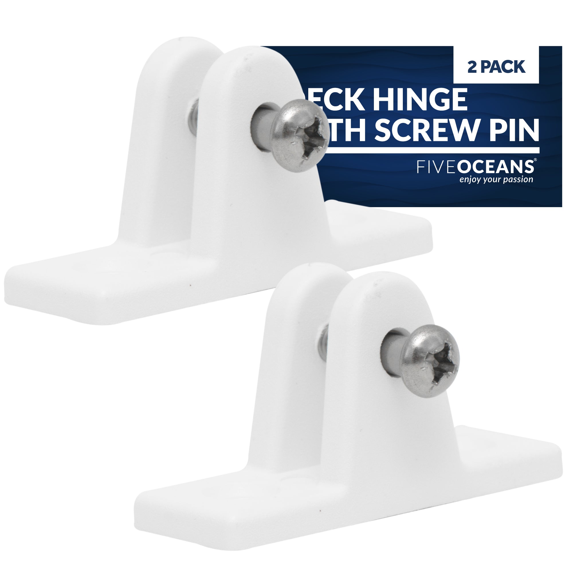 90 Degree Deck Hinge with Screw Pin, White Nylon 2-Pack - FO1879-M2 - Five Oceans