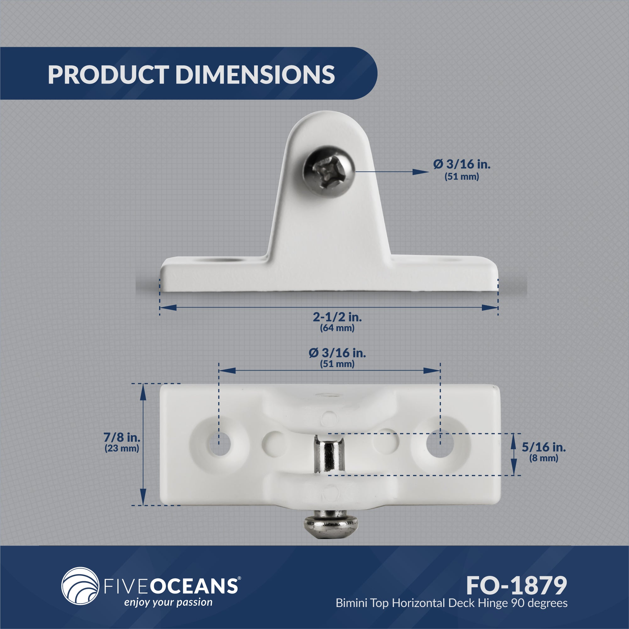 90 Degree Deck Hinge with Screw Pin, White Nylon 2-Pack - FO1879-M2