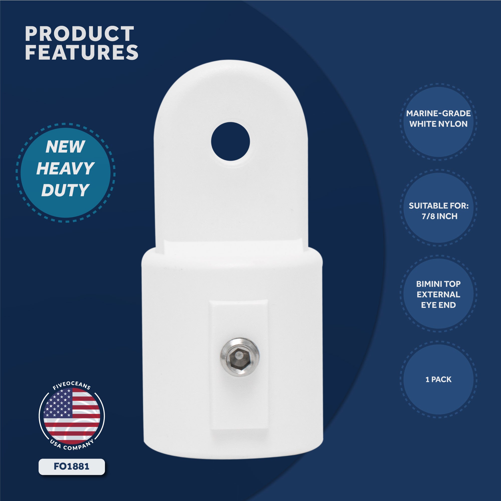 Top External Eye End, 7/8" White Nylon - FO1881 - Five Oceans