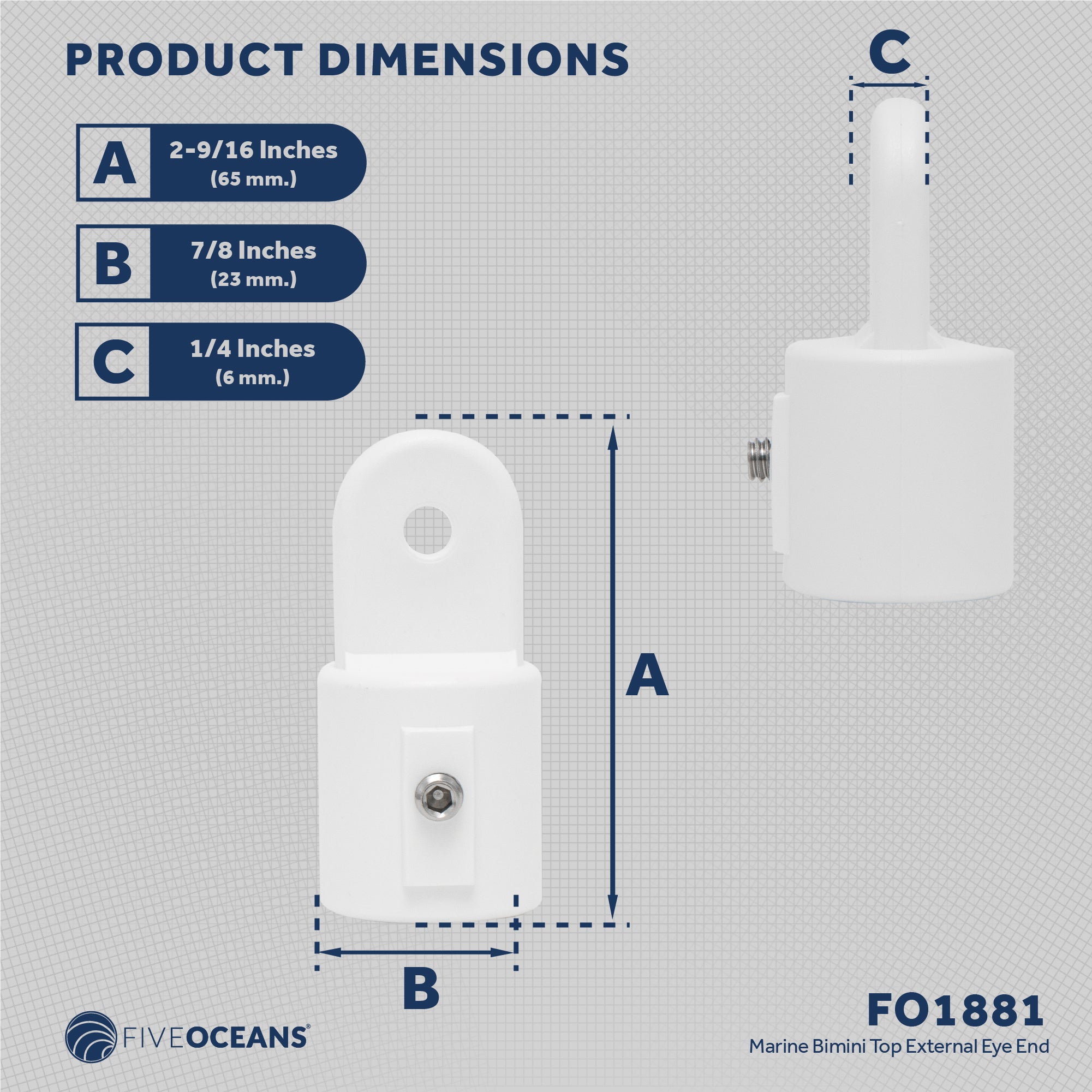 Top External Eye End, 7/8" White Nylon - FO1881 - Five Oceans