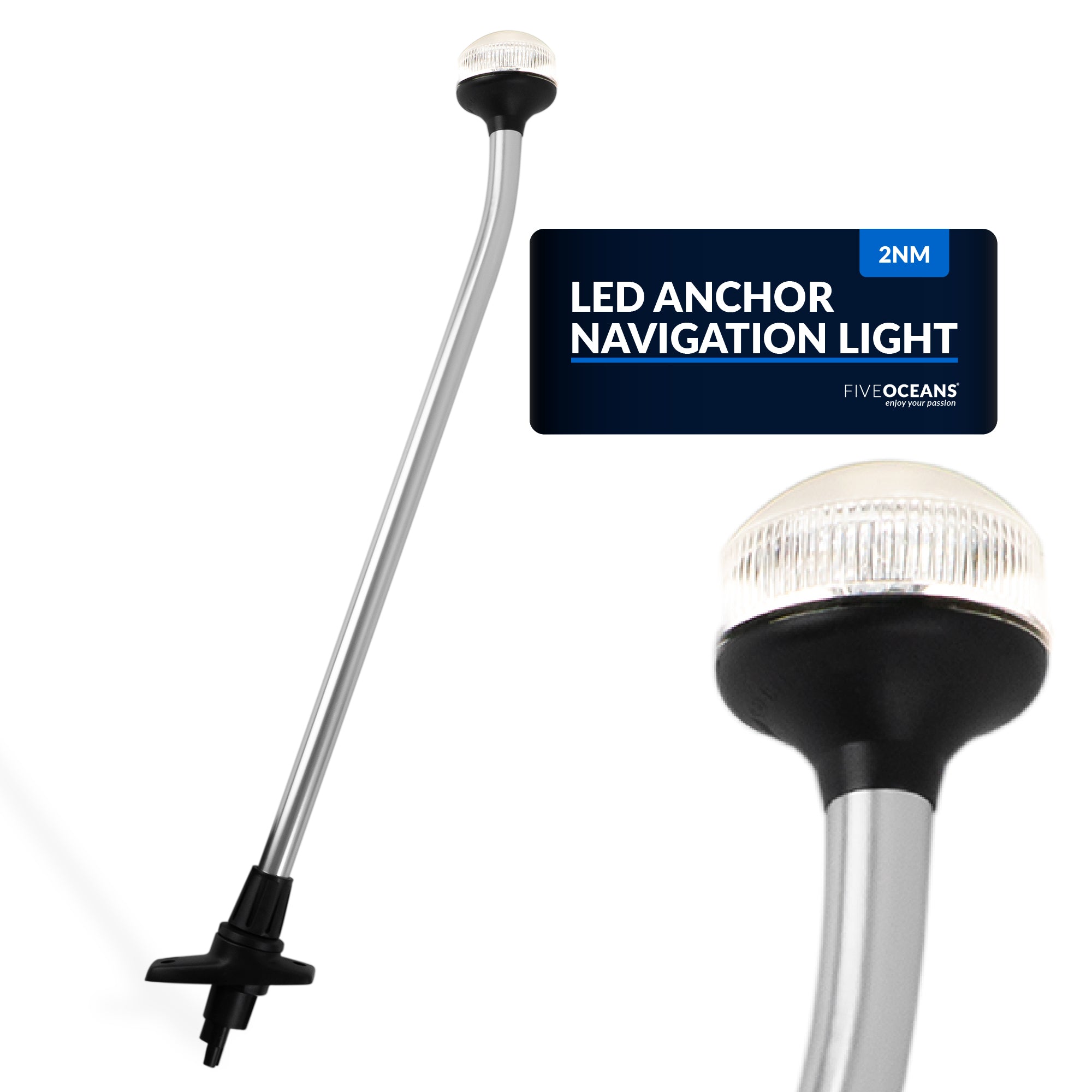 LED Anchor Navigation Lights, Removable Boat Light Pole, USCG 2NM, 24 Inch - FO1883