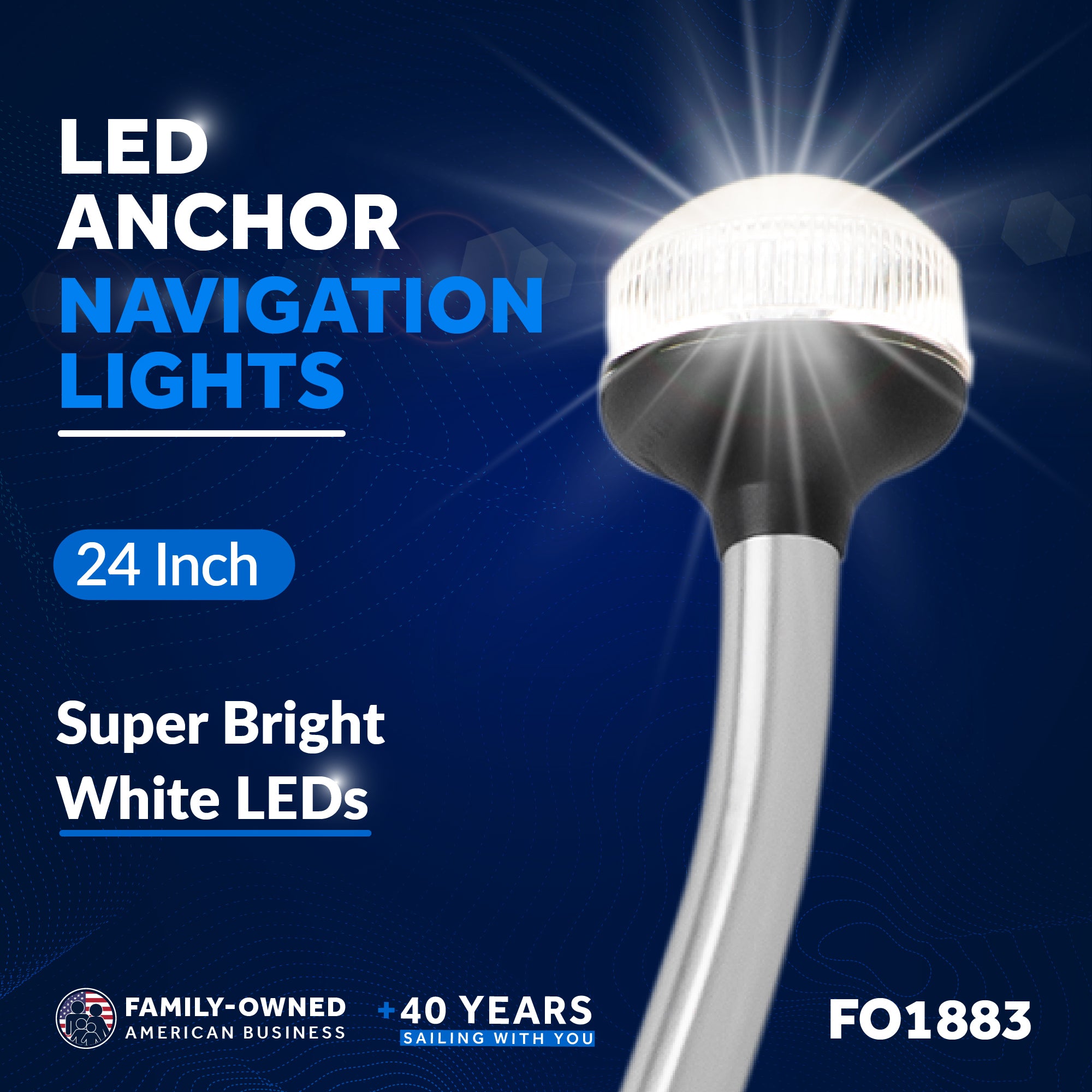 LED Anchor Navigation Lights, Removable Boat Light Pole, USCG 2NM, 24 Inch - FO1883