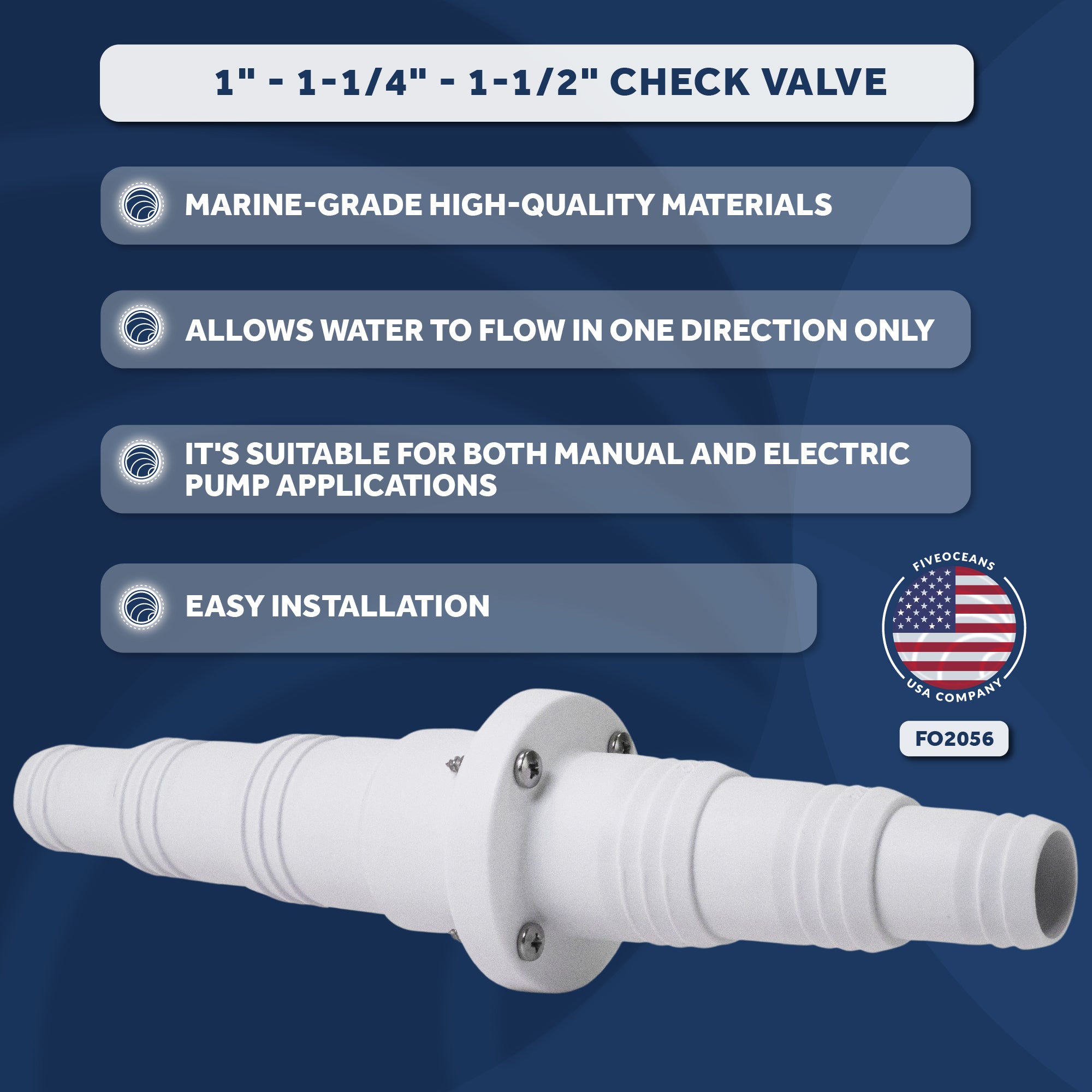 1" - 1-1/4" - 1-1/2" Check Valve, In-Line One-Way Stepped Connection - FO2056