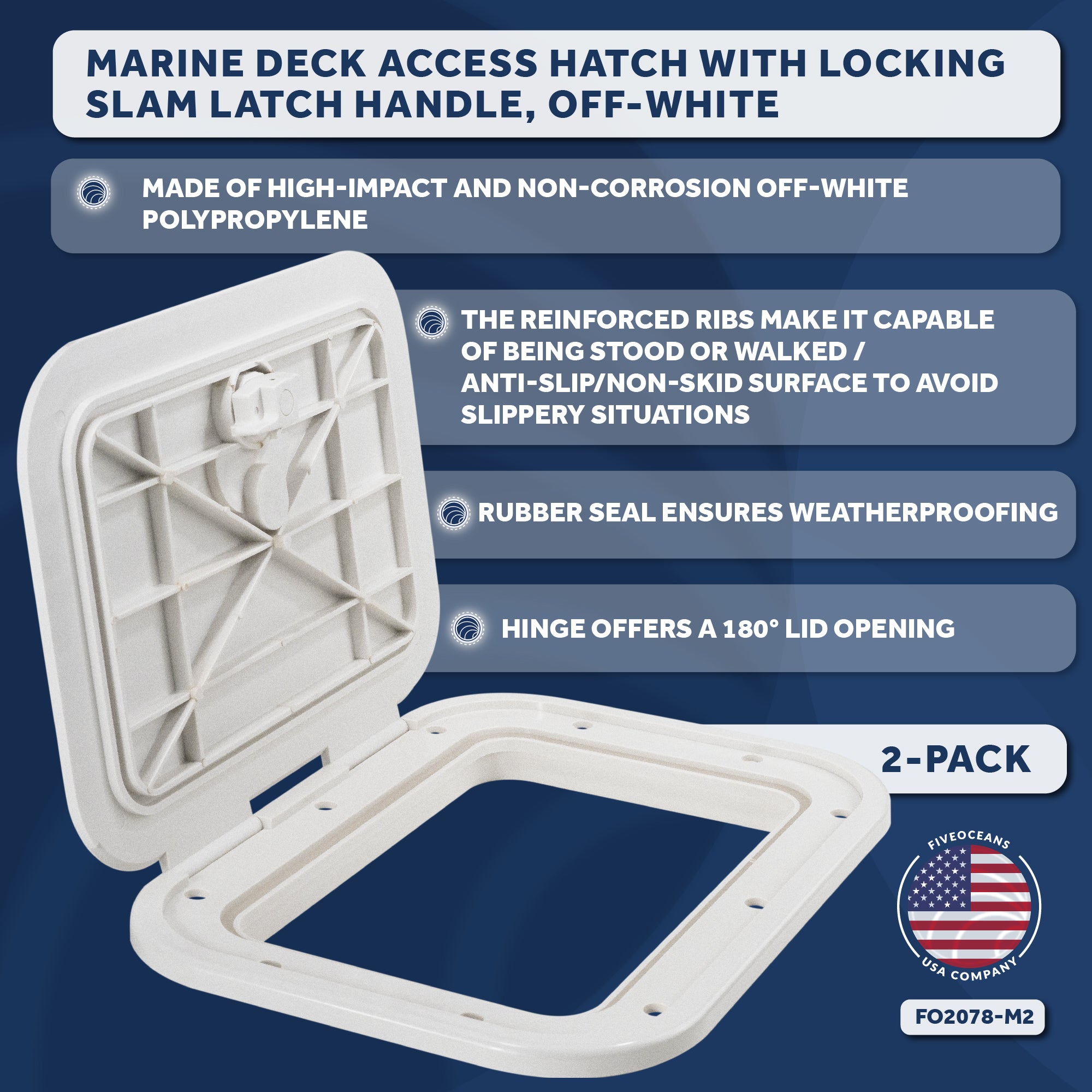 Boat Access Hatch, 10-7/8" x 14-3/4" Locking Slam Latch System, Off-White, 2-Pack - FO2078-M2