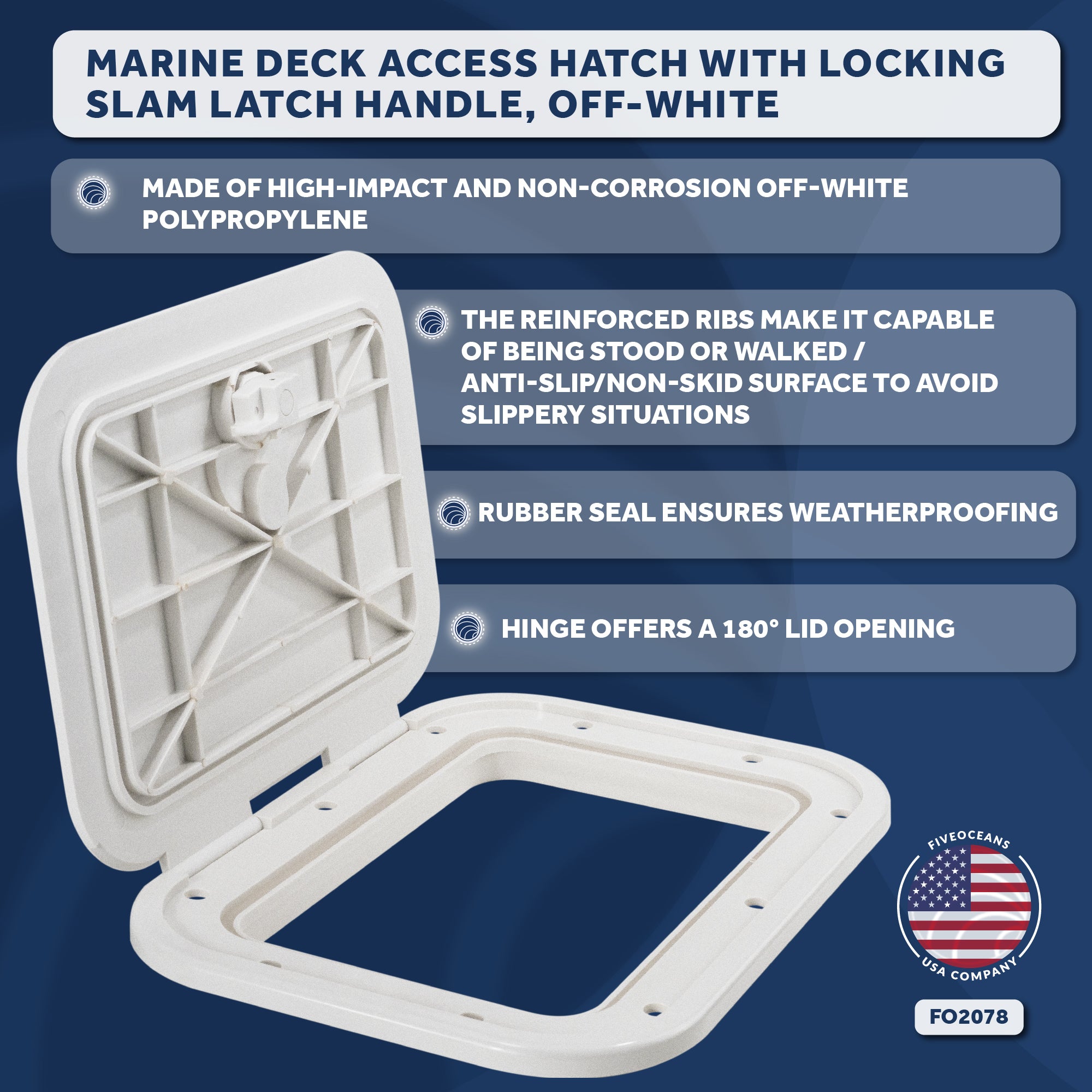 Boat Access Hatch, 10-7/8" x 14-3/4" Locking Slam Latch System, Off-White - FO2078
