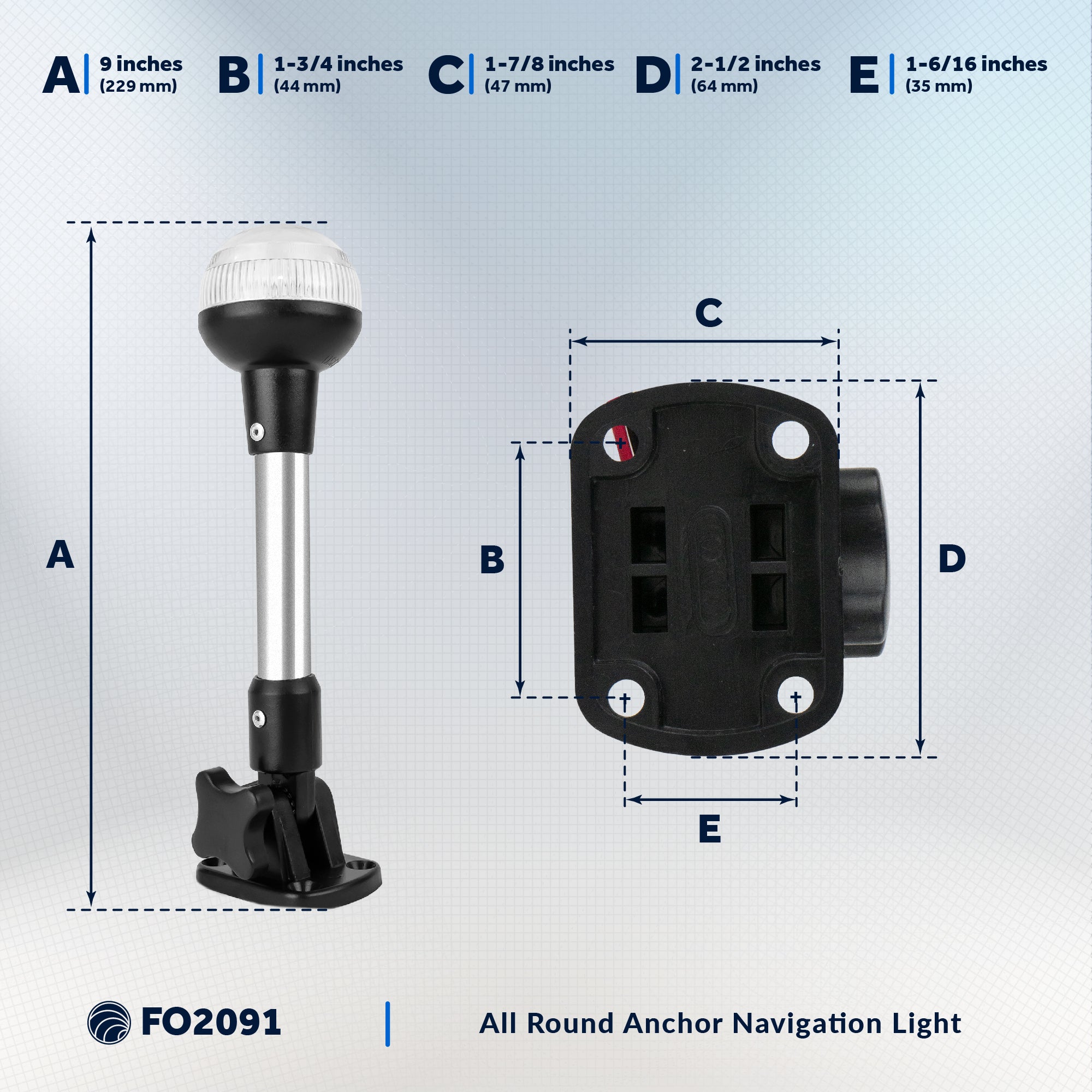 All Round Anchor Fold Down Stern Light, 9", Surface Mount - FO2091
