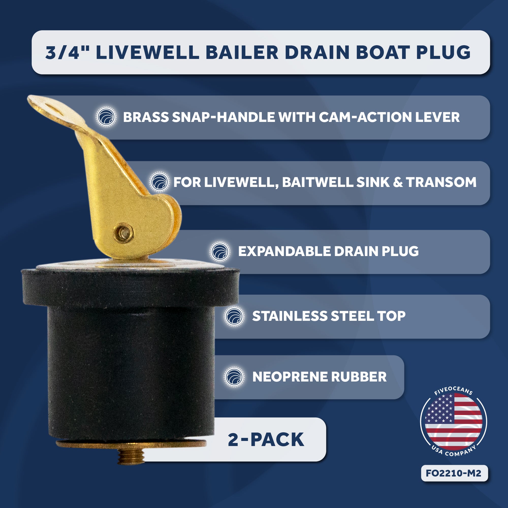 Livewell Bailer Drain Plug for 3/4" Diameter Drains, 2-Pack - FO2210-M2