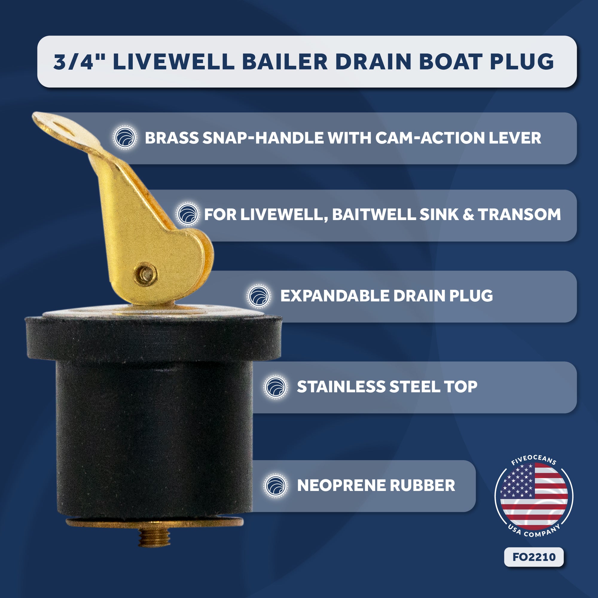 Livewell Bailer Drain Boat Plug for 3/4" Diameter Drains - FO2210