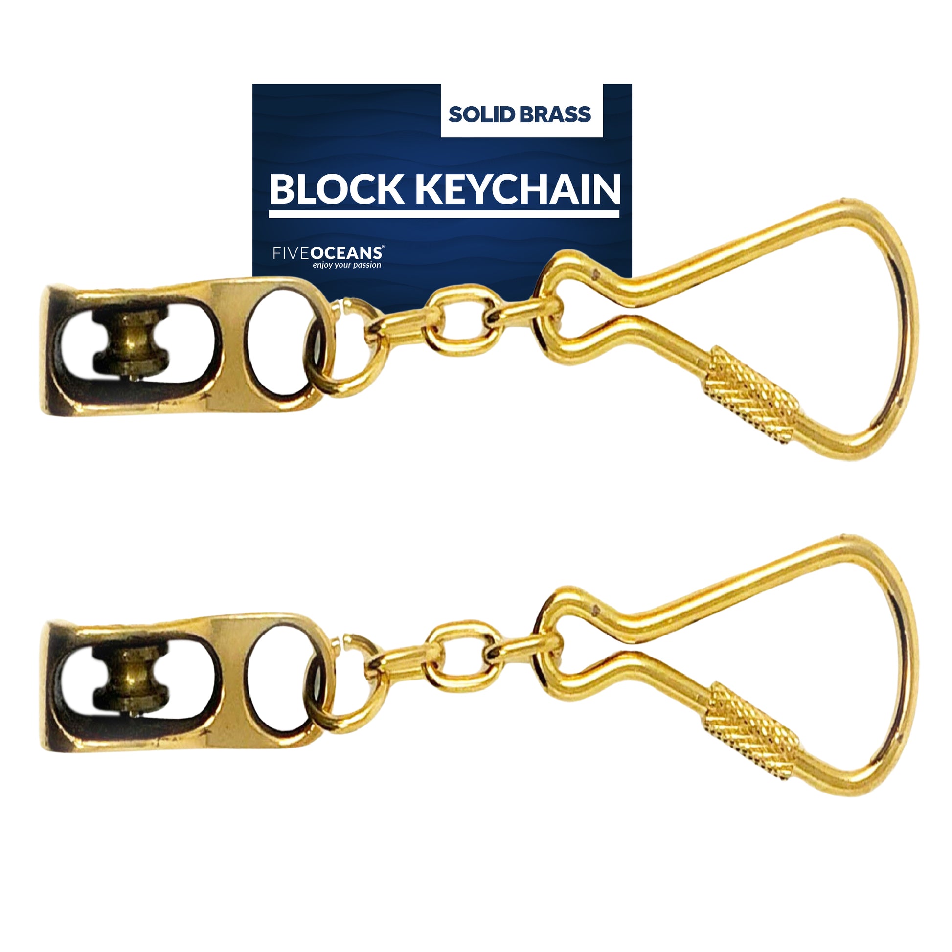 Nautical Ship Rope Pulley Keychain, Solid Brass - 2-Pack - FO2216-M2 - Five Oceans