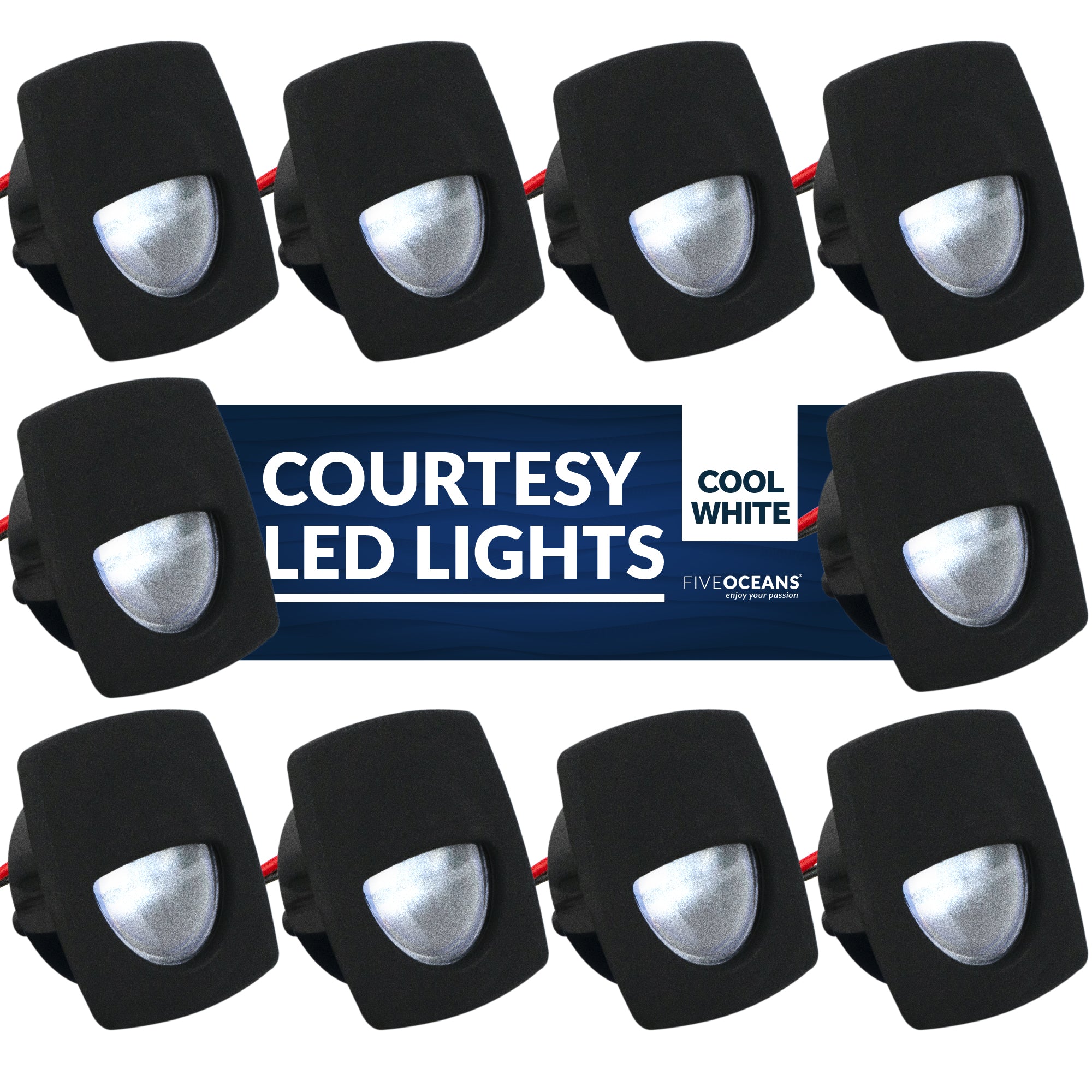 LED Courtesy Companion Way Light, Black Square, Cool White, 10-Pack - FO2313-M10