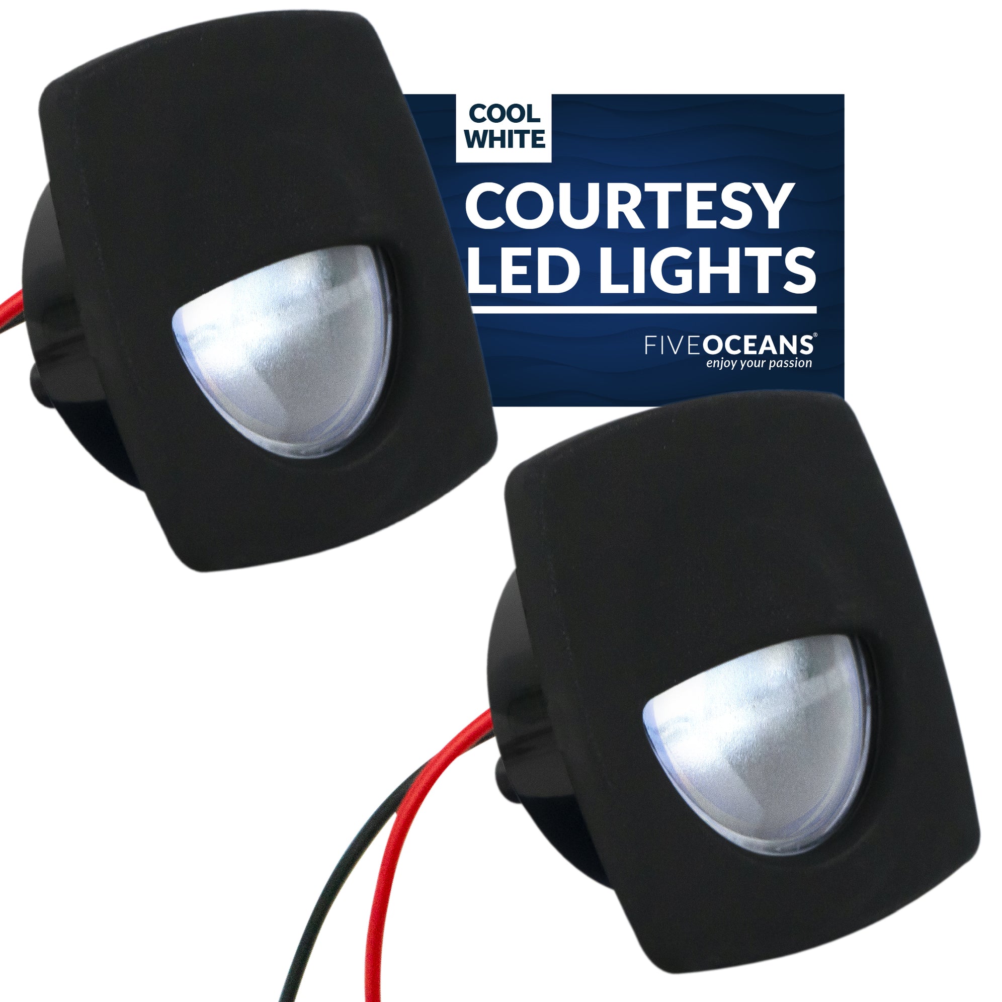 LED Courtesy Companion Way Light, Black Square, Cool White, 2-Pack - FO2313-M2