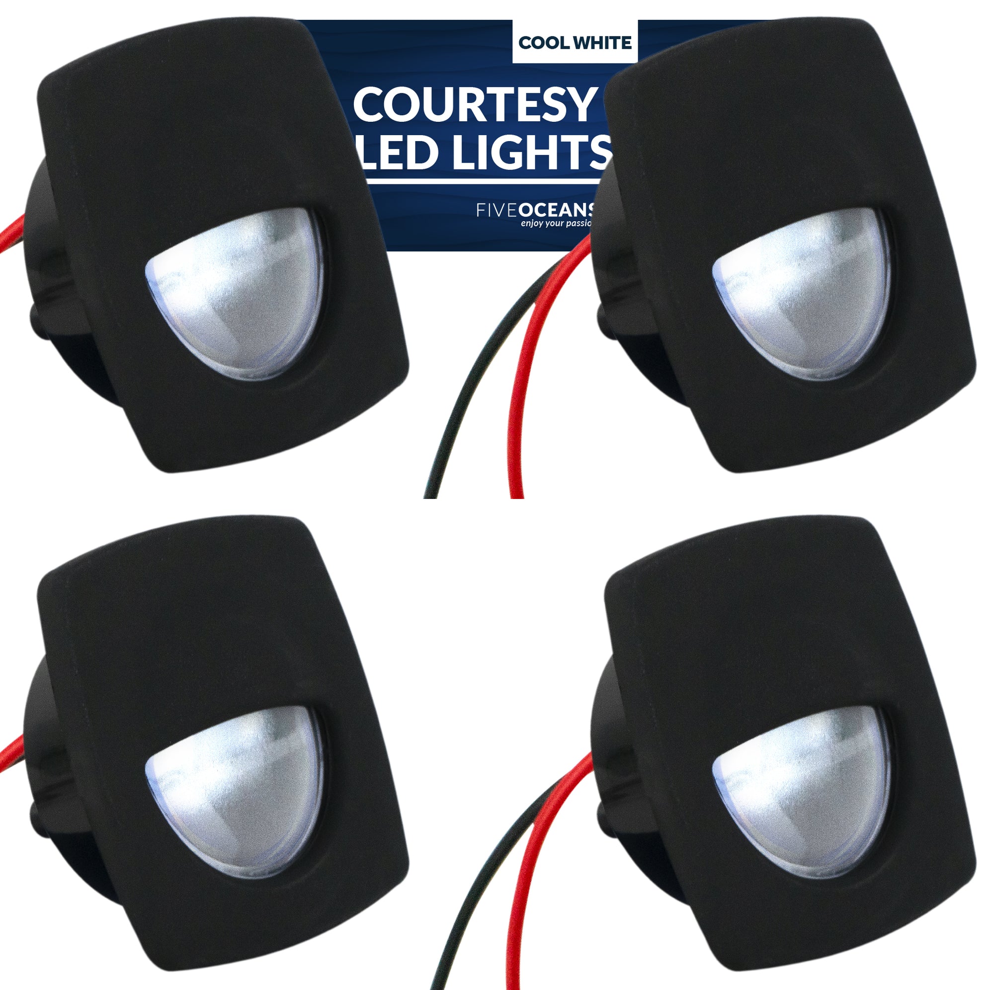 LED Courtesy Companion Way Light, Black Square, Cool White, 4-Pack - FO2313-M4