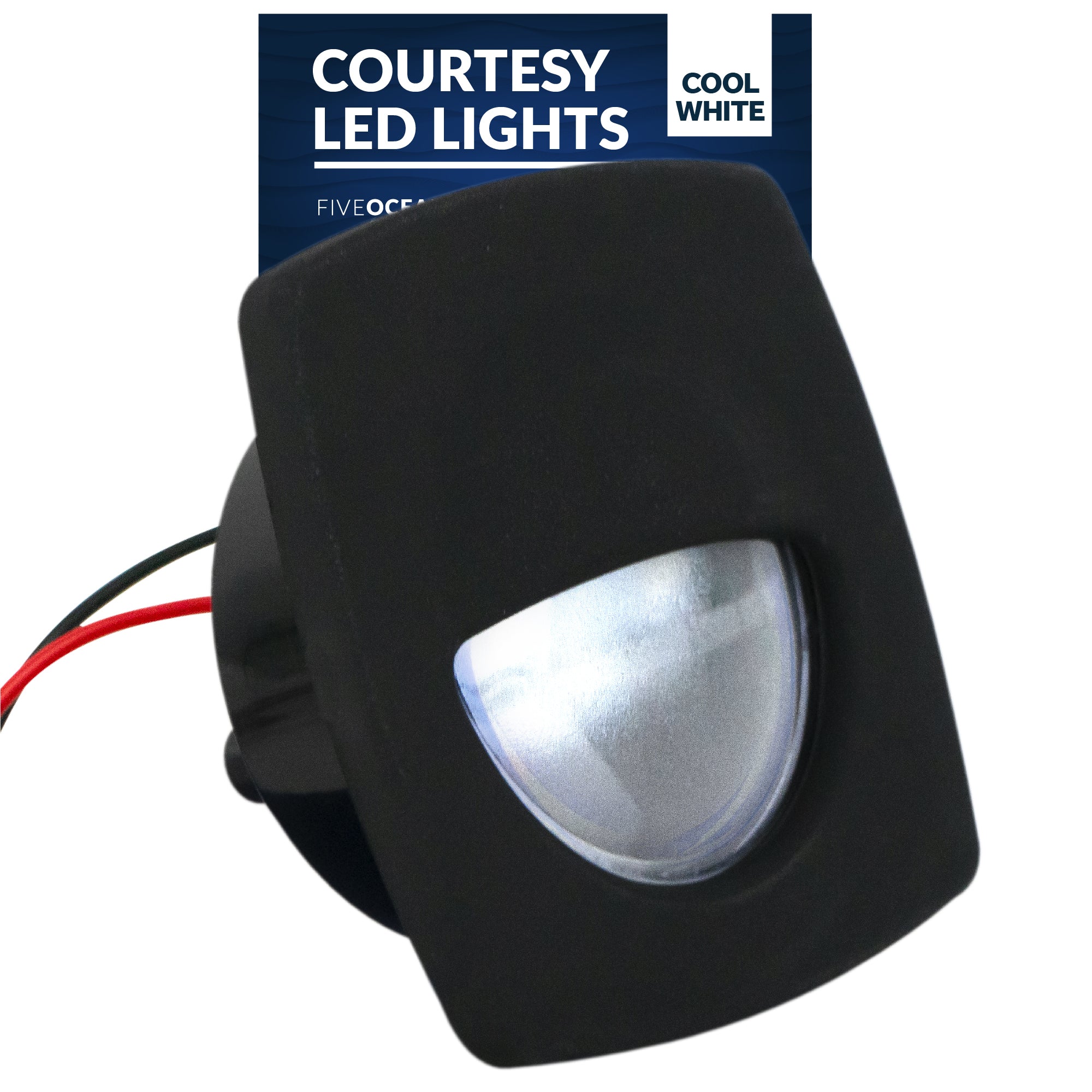 LED Courtesy Companion Way Light, Black Square, Cool White - FO2313