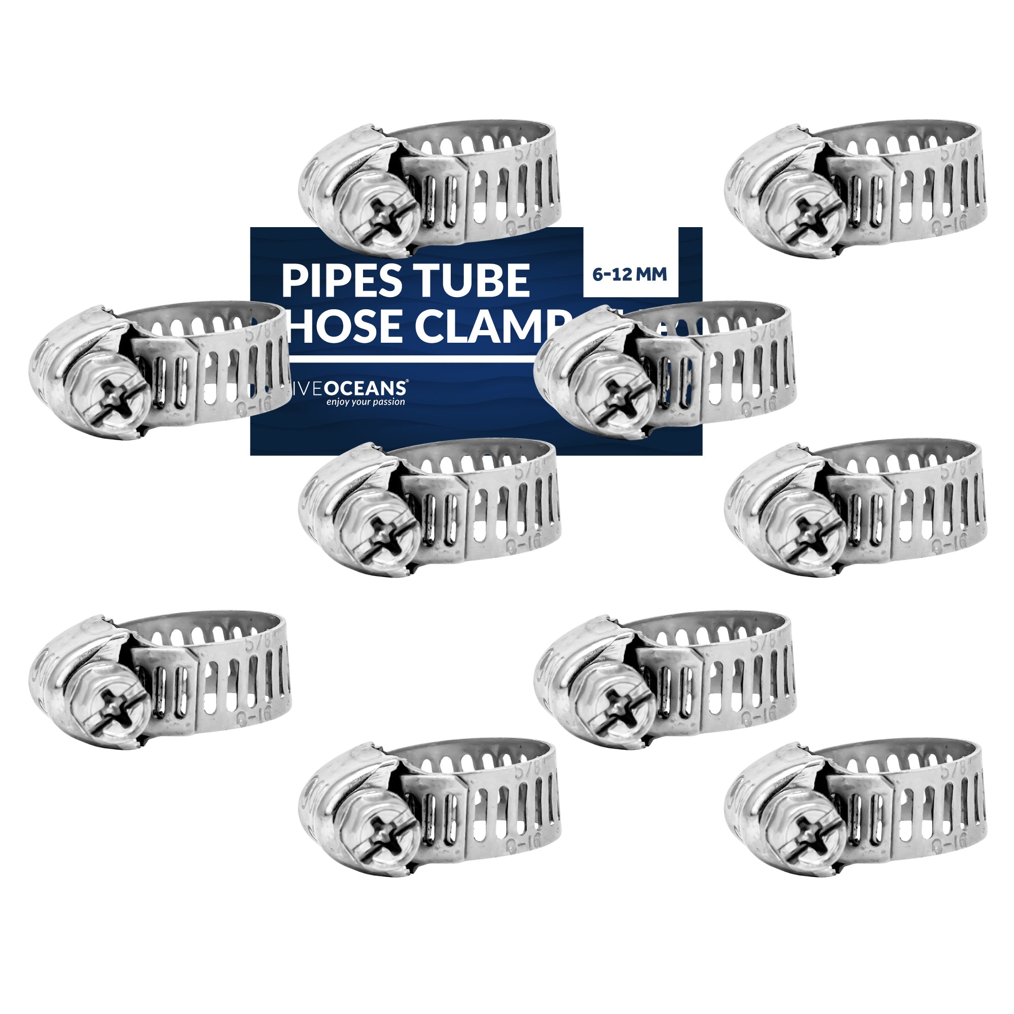 Hose Clamp 6 -12mm (1/4-Inch - 1/2-Inch), Stainless Steel - 10-Pack - FO2325-M10