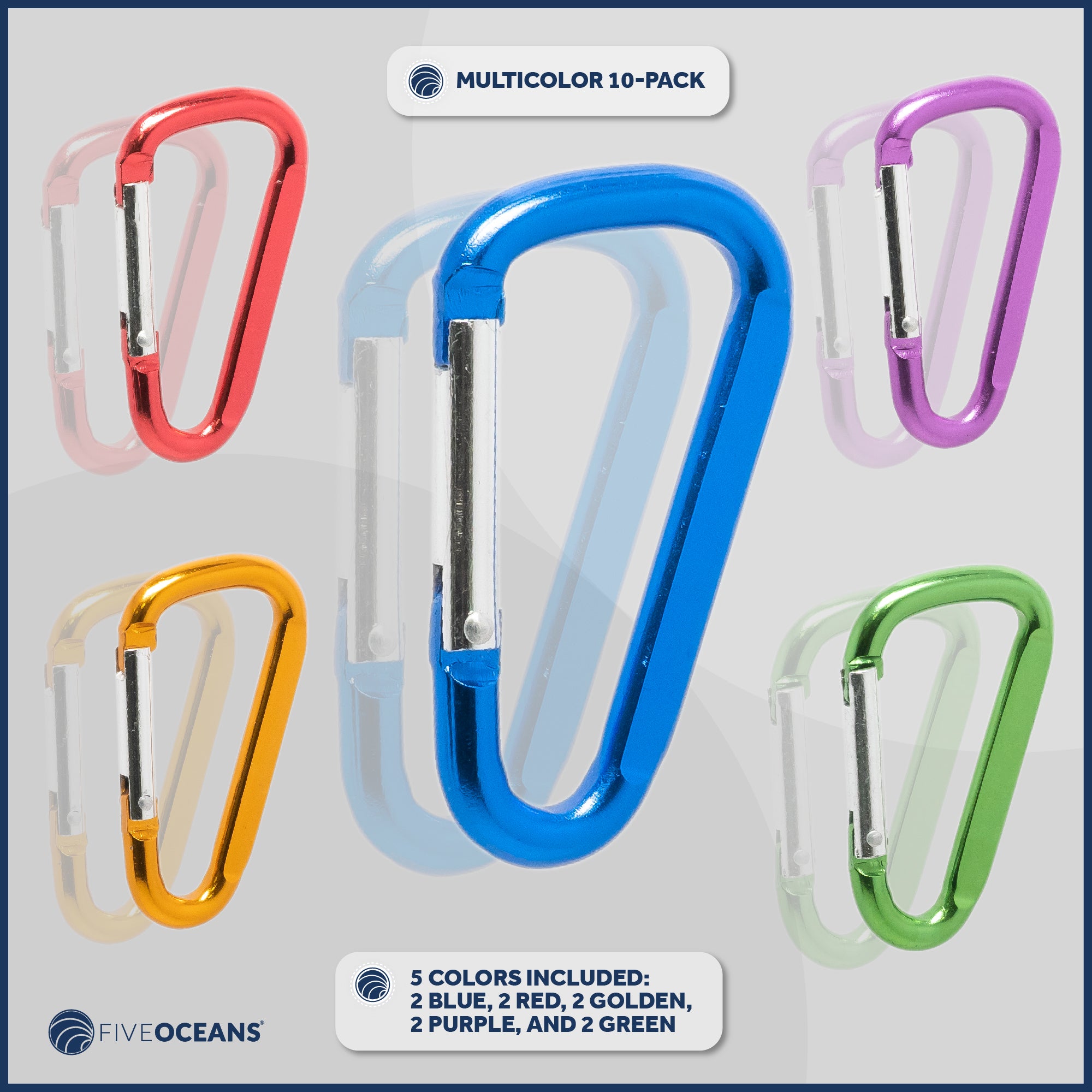 Carabiner D Ring, 2" Aluminum, 10-Pack - FO2330 - Five Oceans